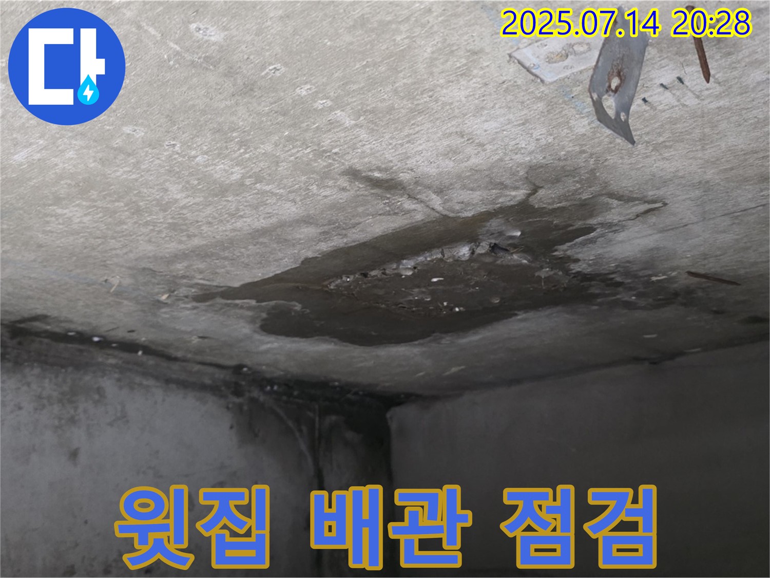 오남리 두산아파트 누수 - 콘크리트 천장 누수, 윗집 배관 문제 가능성 점검 중
