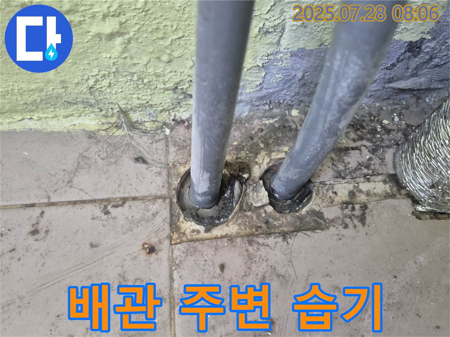 남양주 화도 - 2개의 배관 주변 습기 발견 - 두산아파트 누수 가능성 의심 및 정밀 검사 필요