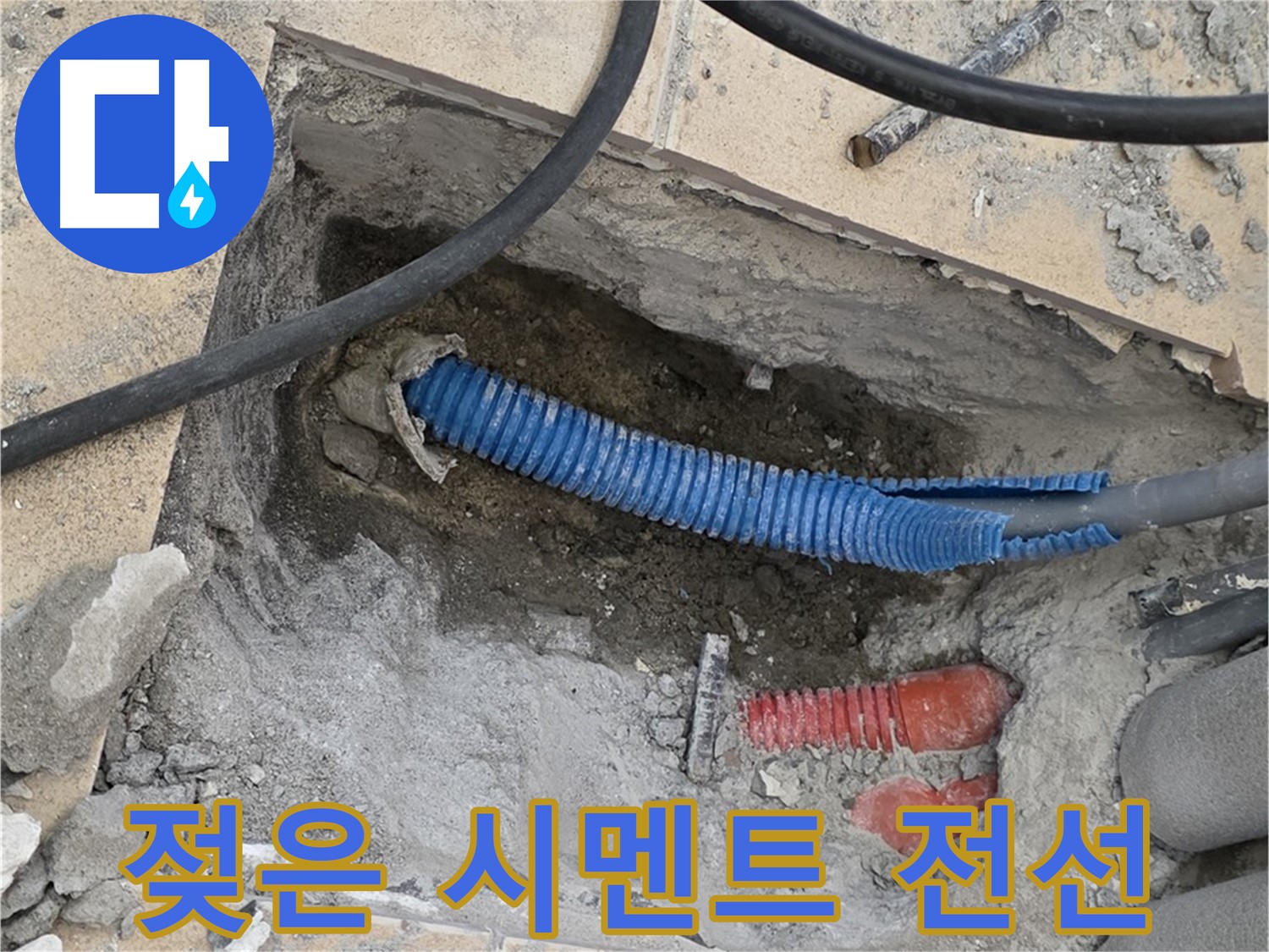양주 삼숭동 자이아파트 누수 - 굴착 후 젖은 시멘트 바닥과 꼬불거리는 전선관이 짠 하고 나타났어요
