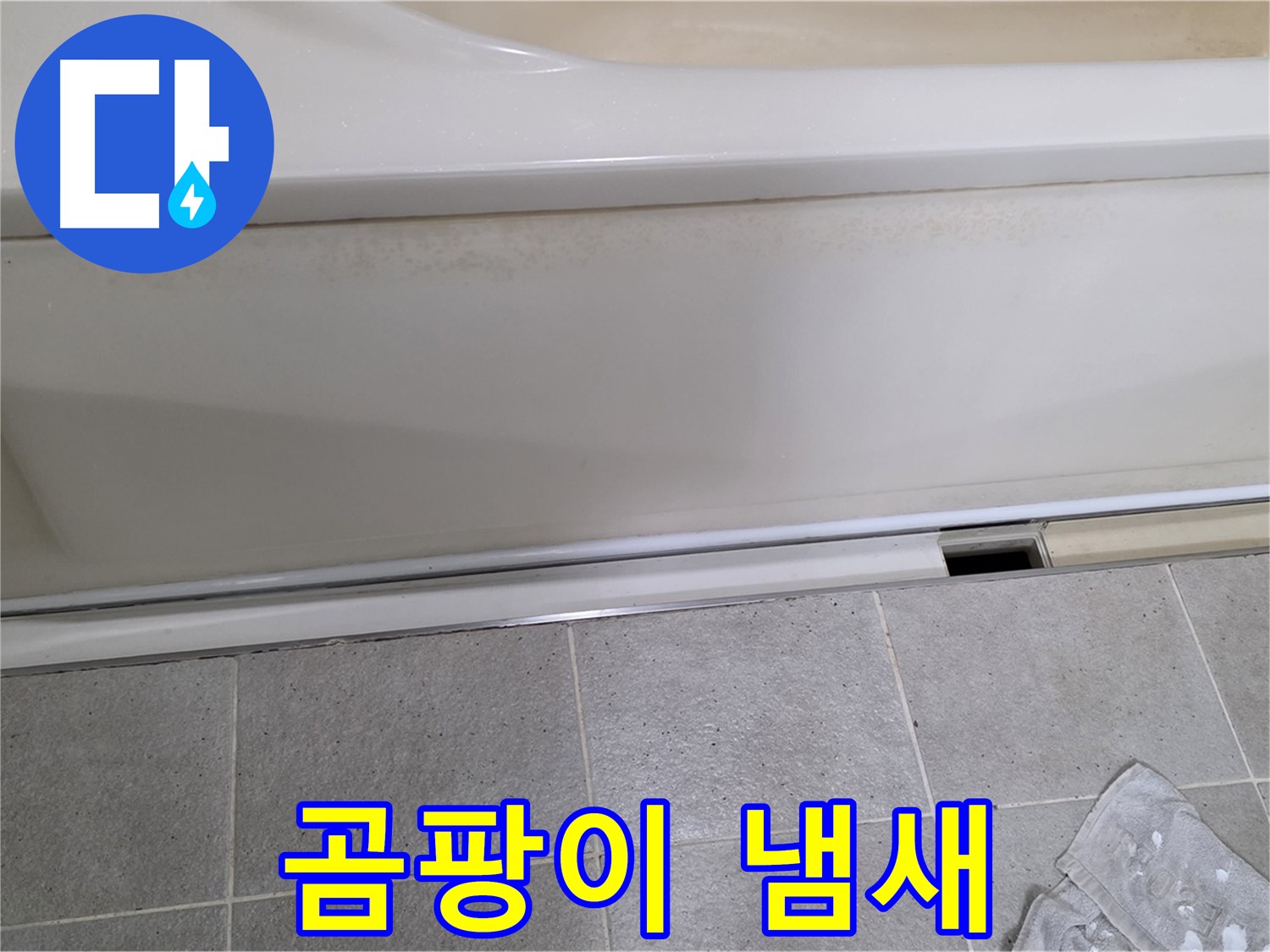 분당 운중동 산운마을 6단지에서 욕조 하부 누수 점검 중 점검구 주변 곰팡이 냄새를 확인하는 모습입니다 - 곰팡이 냄새는 습기와 누수의 증거입니다.