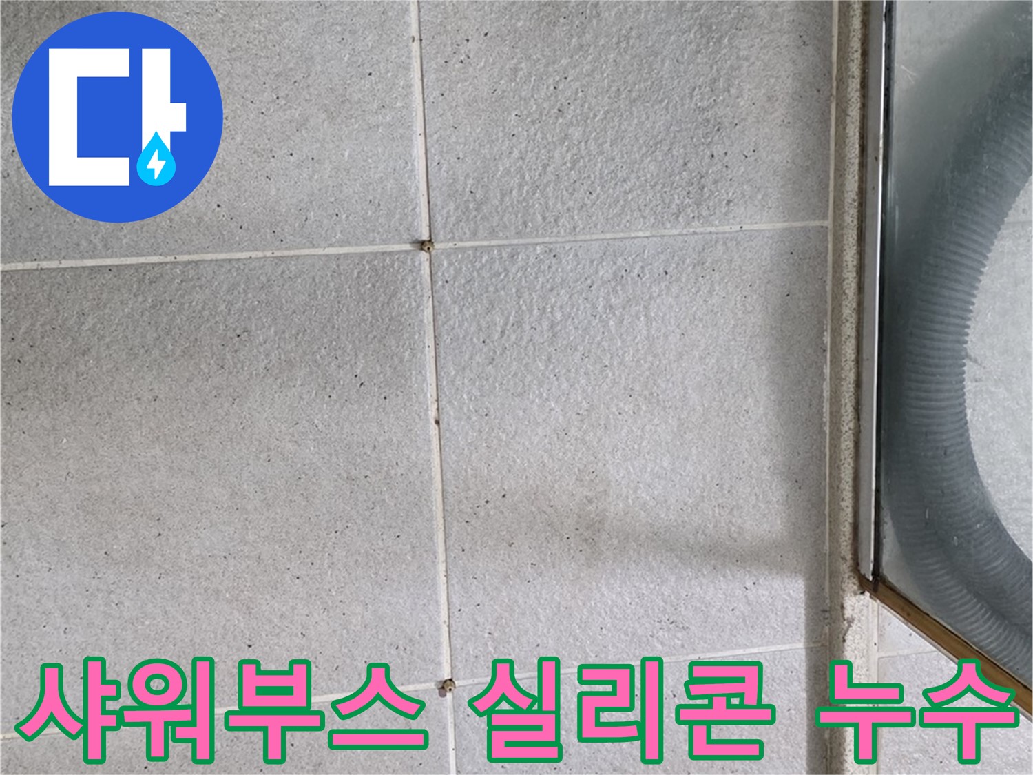 분당 운중동 욕실 샤워부스 주변 타일 틈새 실리콘 손상 - 낡은 실리콘 틈새로 물이 침투하는 모습입니다.