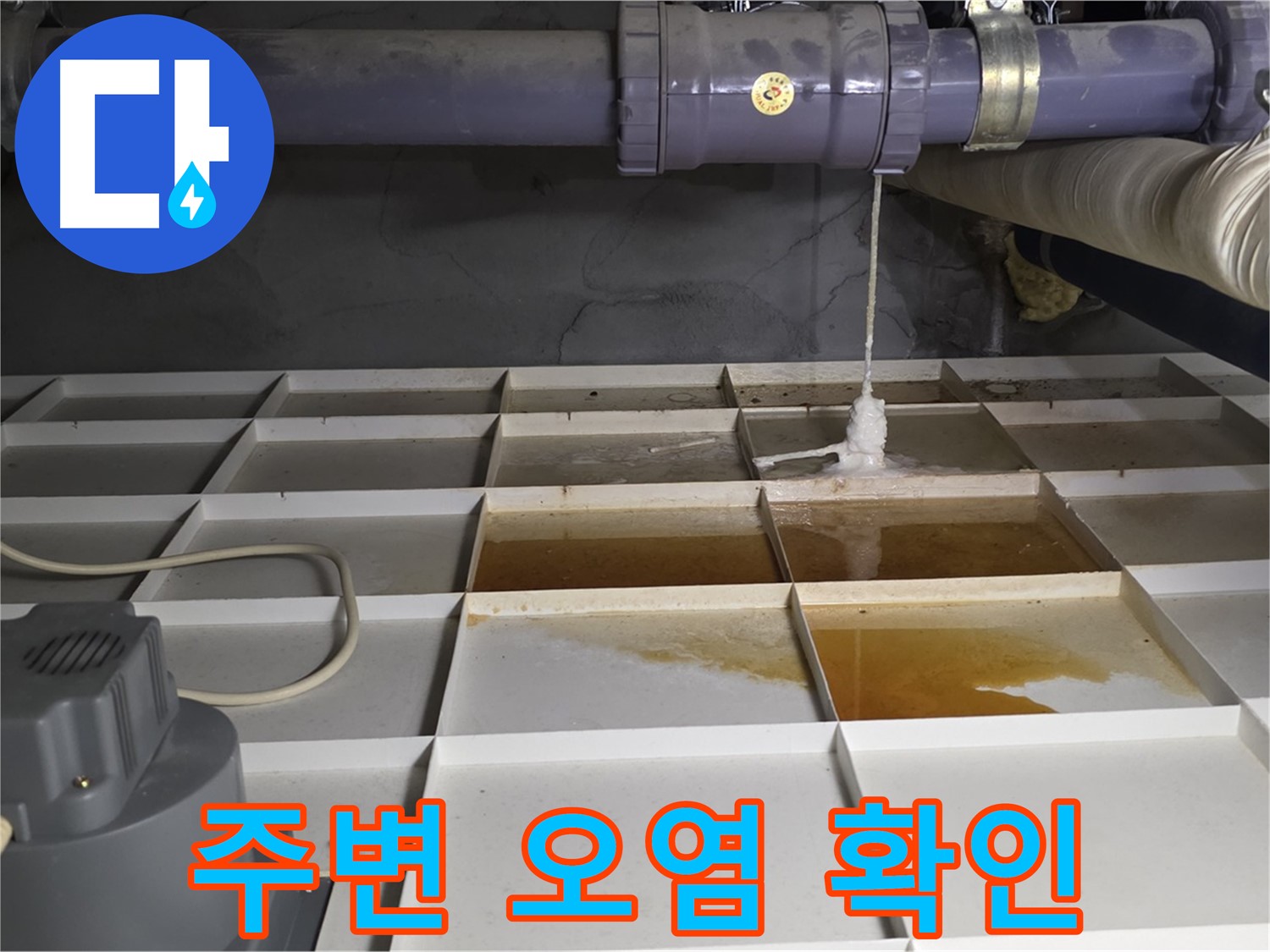 성남시 분당구 운중동 산운마을 6단지에서 누수 발생 지점 주변 오염을 확인하는 모습 - 꼼꼼하게 살펴봅니다.