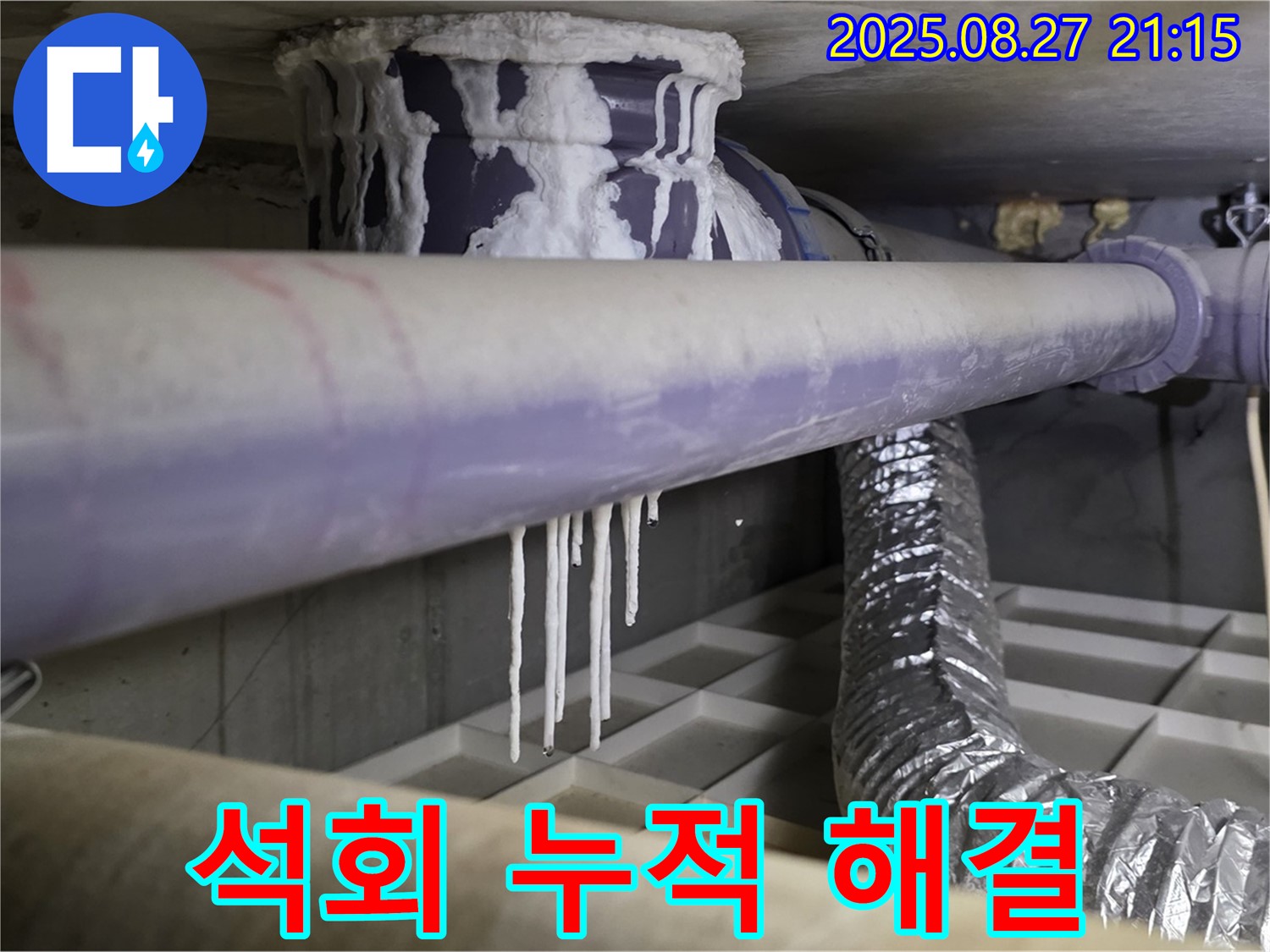 운중동 6단지 누수 현장 - 석회 누적은 건물 손상으로 이어질 수 있습니다. 전문가의 도움이 필요합니다.