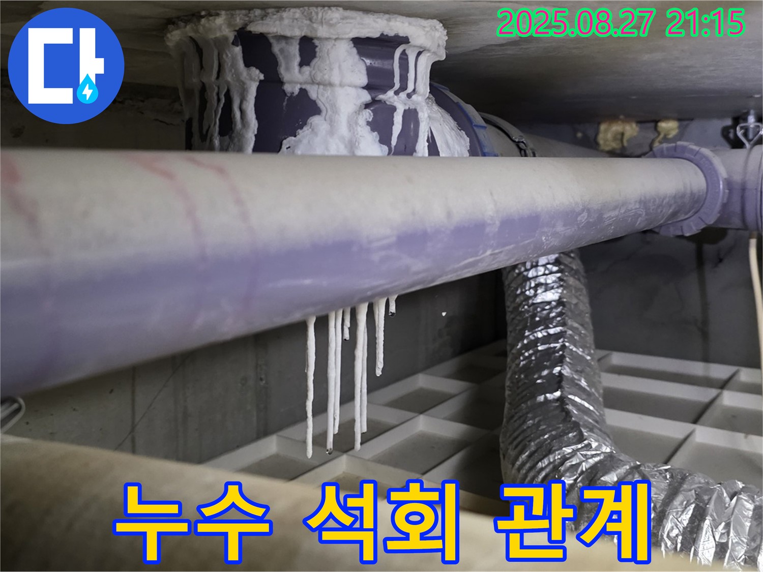 운중동 산운마을 누수 현장 - 배관 누수와 석회 흔적은 밀접한 관련이 있습니다 - 누수 위치를 정확히 파악해야 합니다.