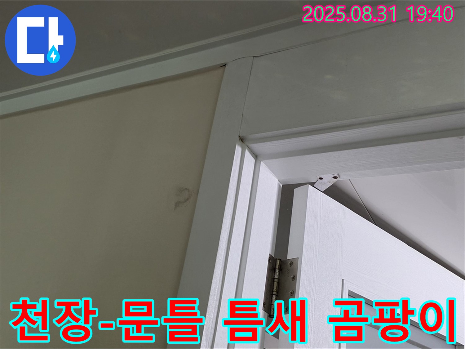 천장과 문틀 틈새 곰팡이 - 천장과 문틀 틈새 사이에 곰팡이가 피어 있습니다.
