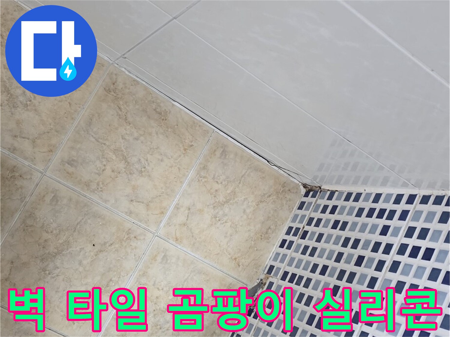 중랑구 묵동 욕실 벽 타일 사이 곰팡이 누수 - 곰팡이 제거 및 방수 실리콘 시공