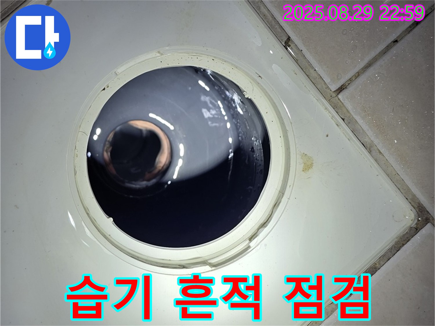 양주 백석 서광아파트 욕실 누수 - 하수구 배관 연결 부위 주변의 습기 상태와 누수 흔적을 꼼꼼하게 점검합니다.