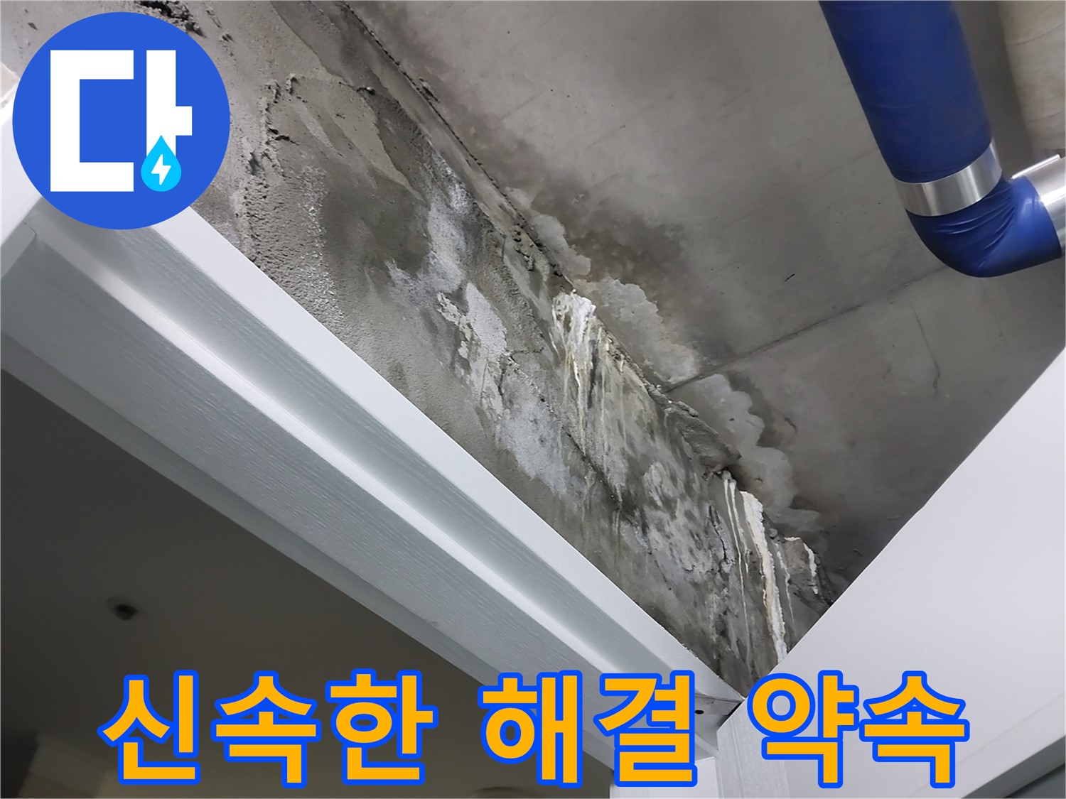 문 위 천장 - 신속한 해결 약속 - 누수 문제를 신속하게 해결하기 위해 장비를 준비하는 모습입니다.