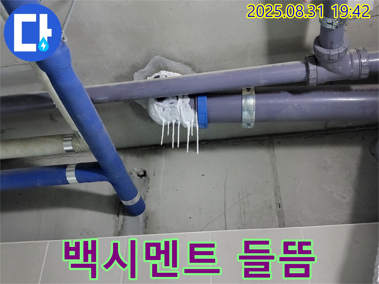 분당 운중동 산운로 욕실 누수 - 배관 연결 부위 백시멘트 들뜸 확인