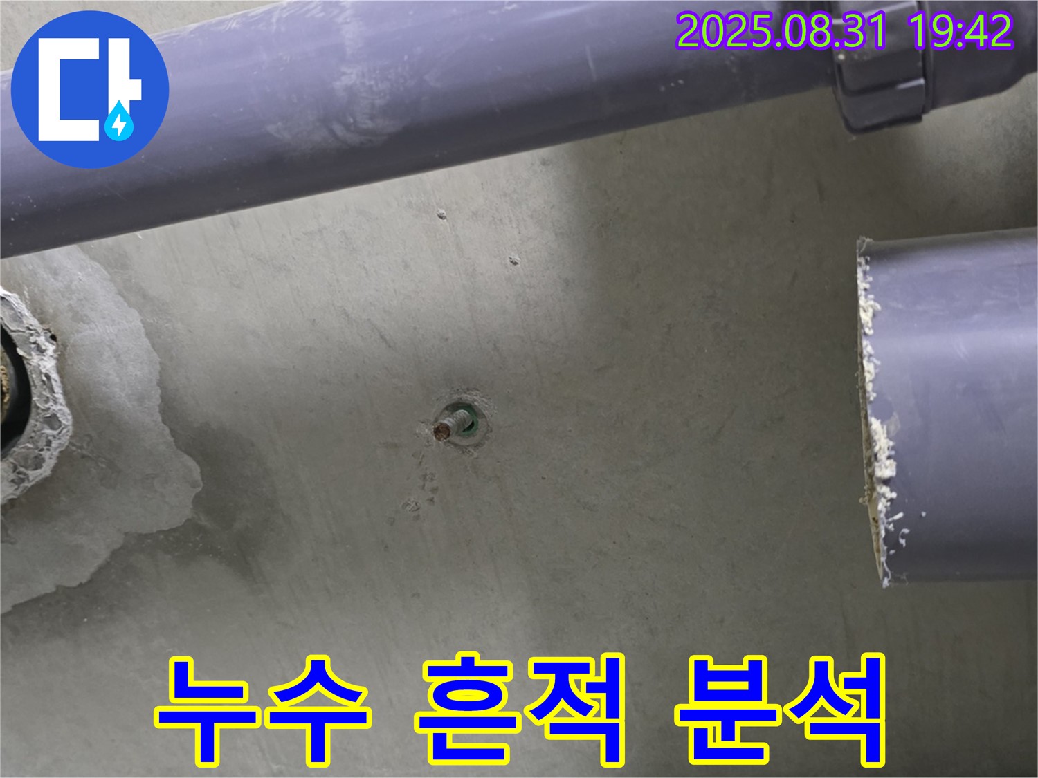 분당 운중동 산운마을 6단지 아파트 누수 - 배수구 주변의 누수 흔적을 정밀 분석하고 있습니다.