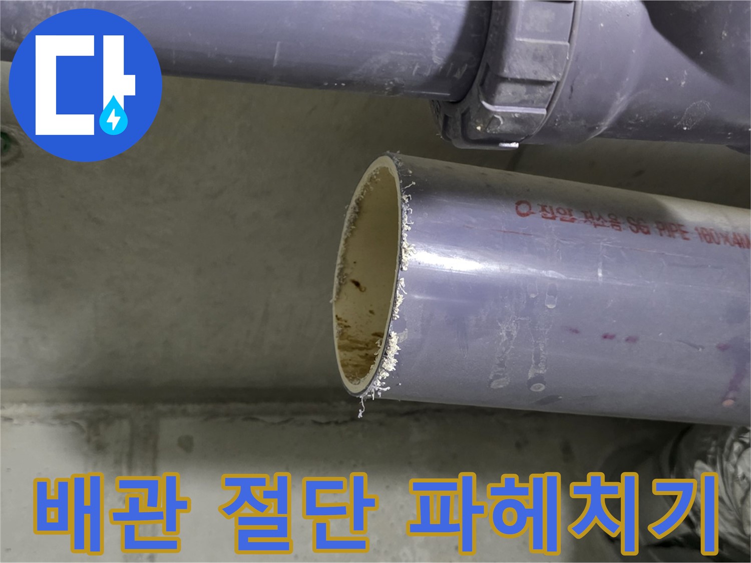 분당구 운중동 산운마을 누수 현장 - 잘라낸 배관을 통해 누수 원인을 속 시원히 파헤치는 모습 - 꼼꼼하게 살펴보고 있습니다.