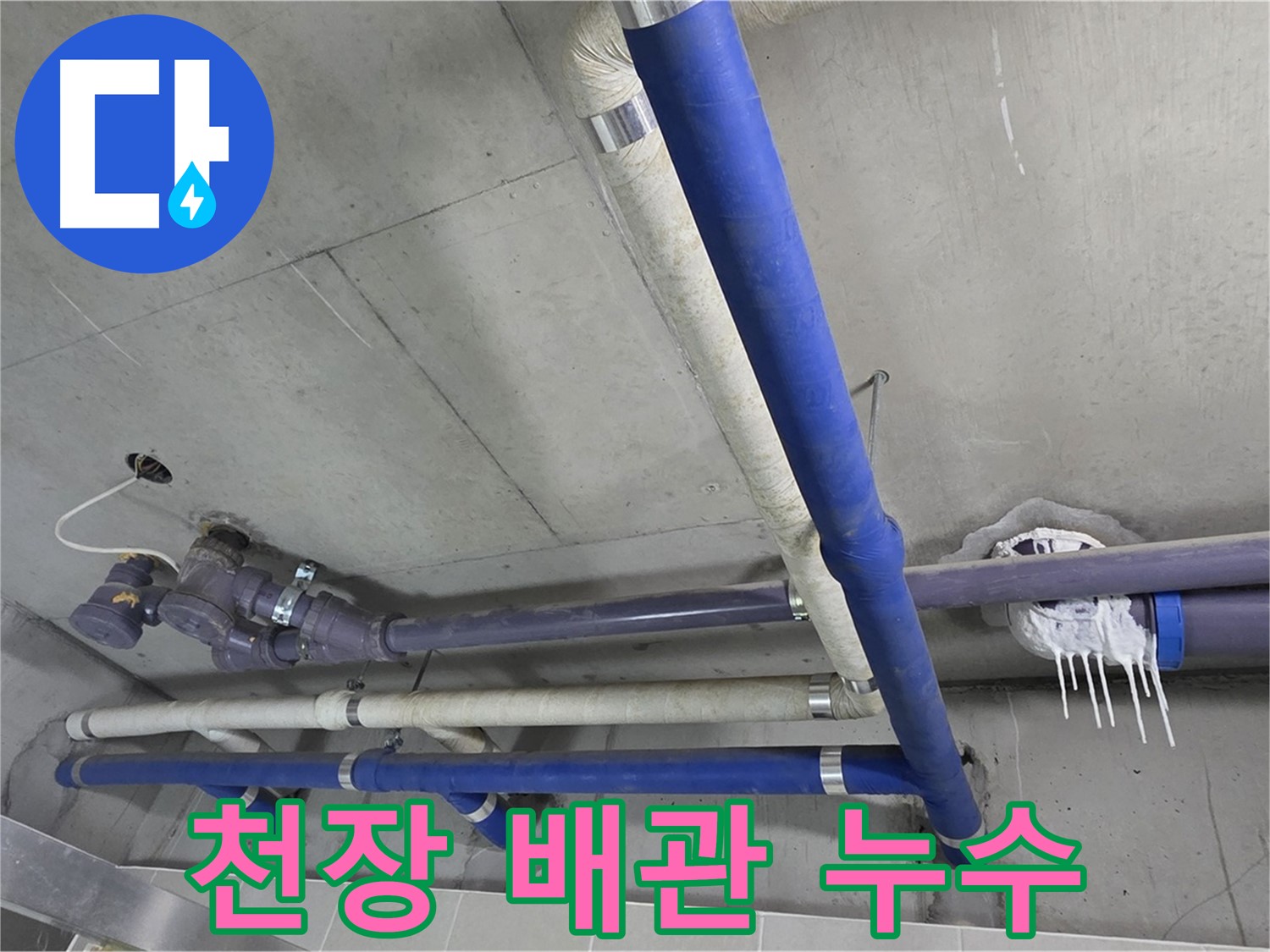 천장 배관에서 발생한 누수 - 신속한 탐지와 정확한 수리로 해결합니다.