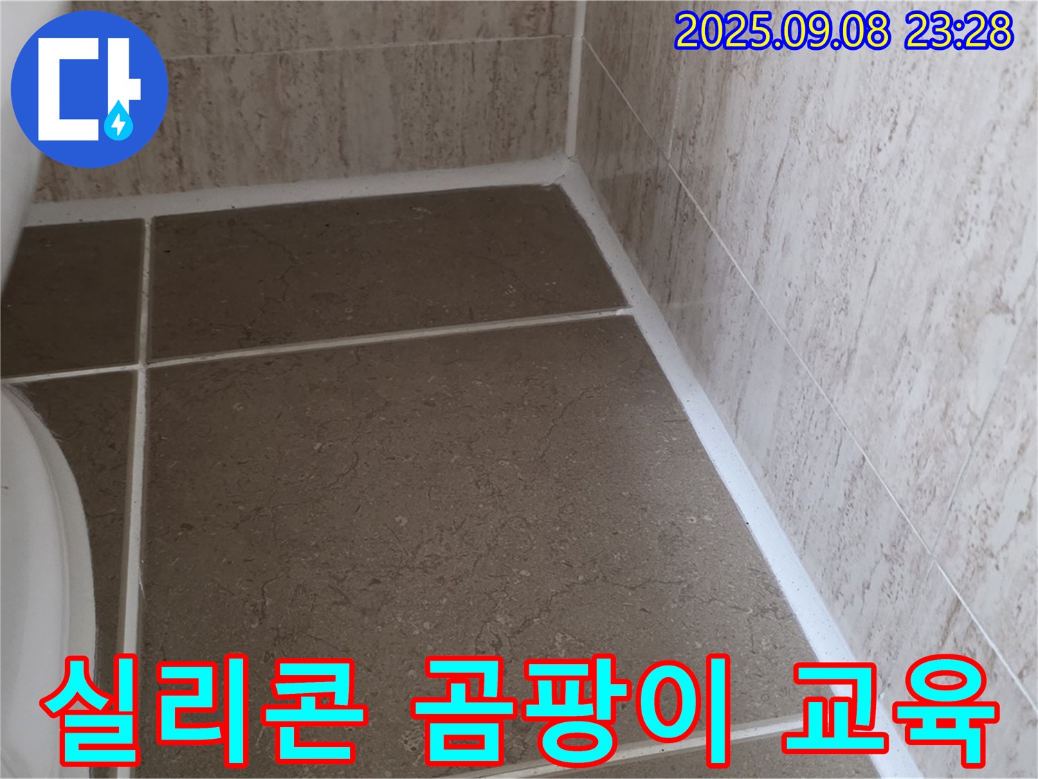 변기 옆 타일 틈새 실리콘 시공 후 곰팡이 예방 교육 실시 - 일동면 운악청계로