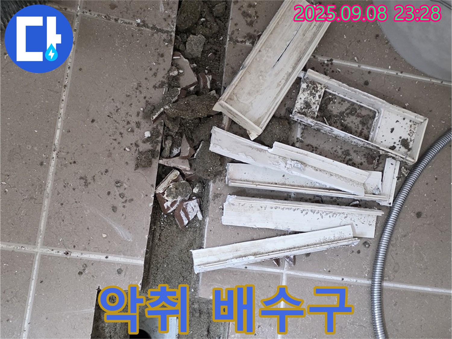 포천시 일동면 기산리 베스트빌 아파트 화장실 누수 - 트랜치 철거 후 드러난 악취 진동하는 배수구