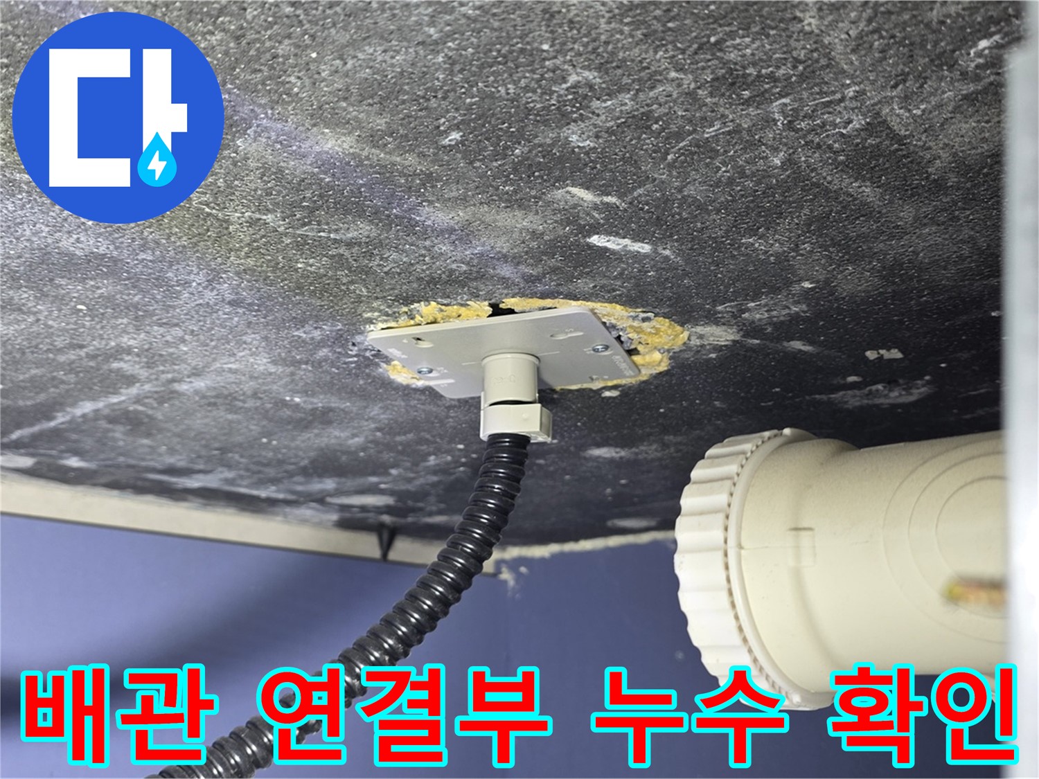 운정어반프라임 욕실 배관 연결부 누수 - 누수 지점을 확인하고 보수 계획을 세우는 모습