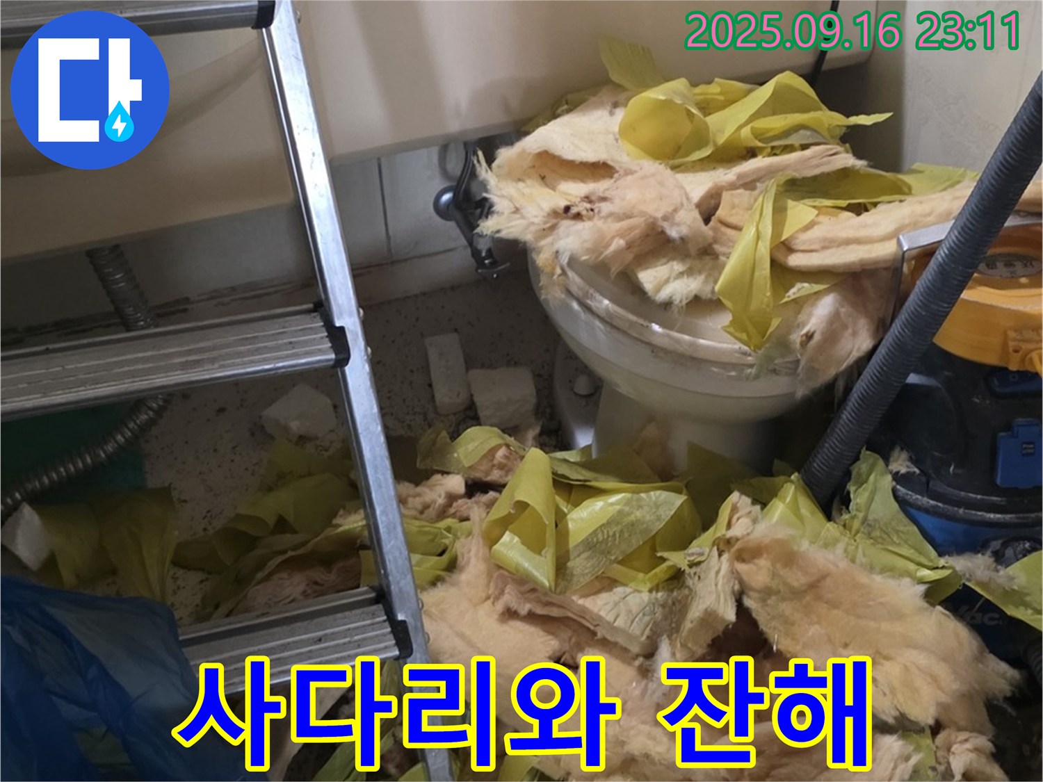 새절역 현대아파트 101동 누수 - 뜯겨진 곰팡이 보온재와 사다리가 보이네요 - 꼼꼼하게 점검하고 해결하겠습니다.