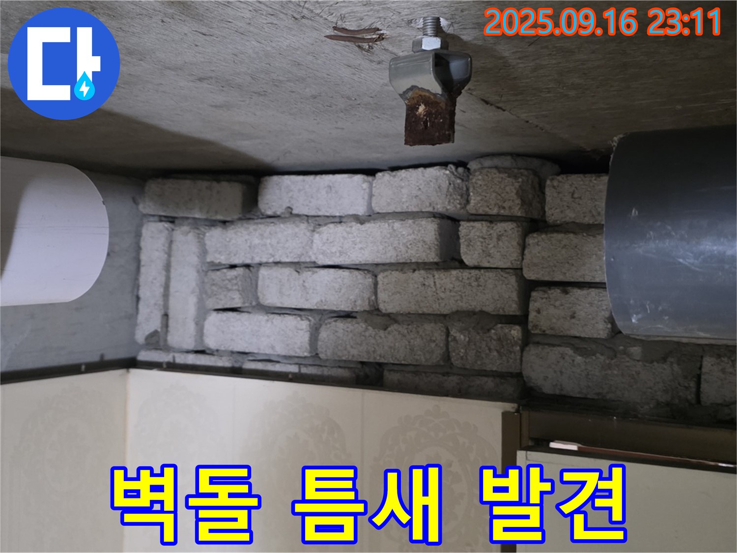 새절역 현대아파트 누수 - 문제의 벽돌 틈새 발견, 이 틈새가 누수의 시작일까요?