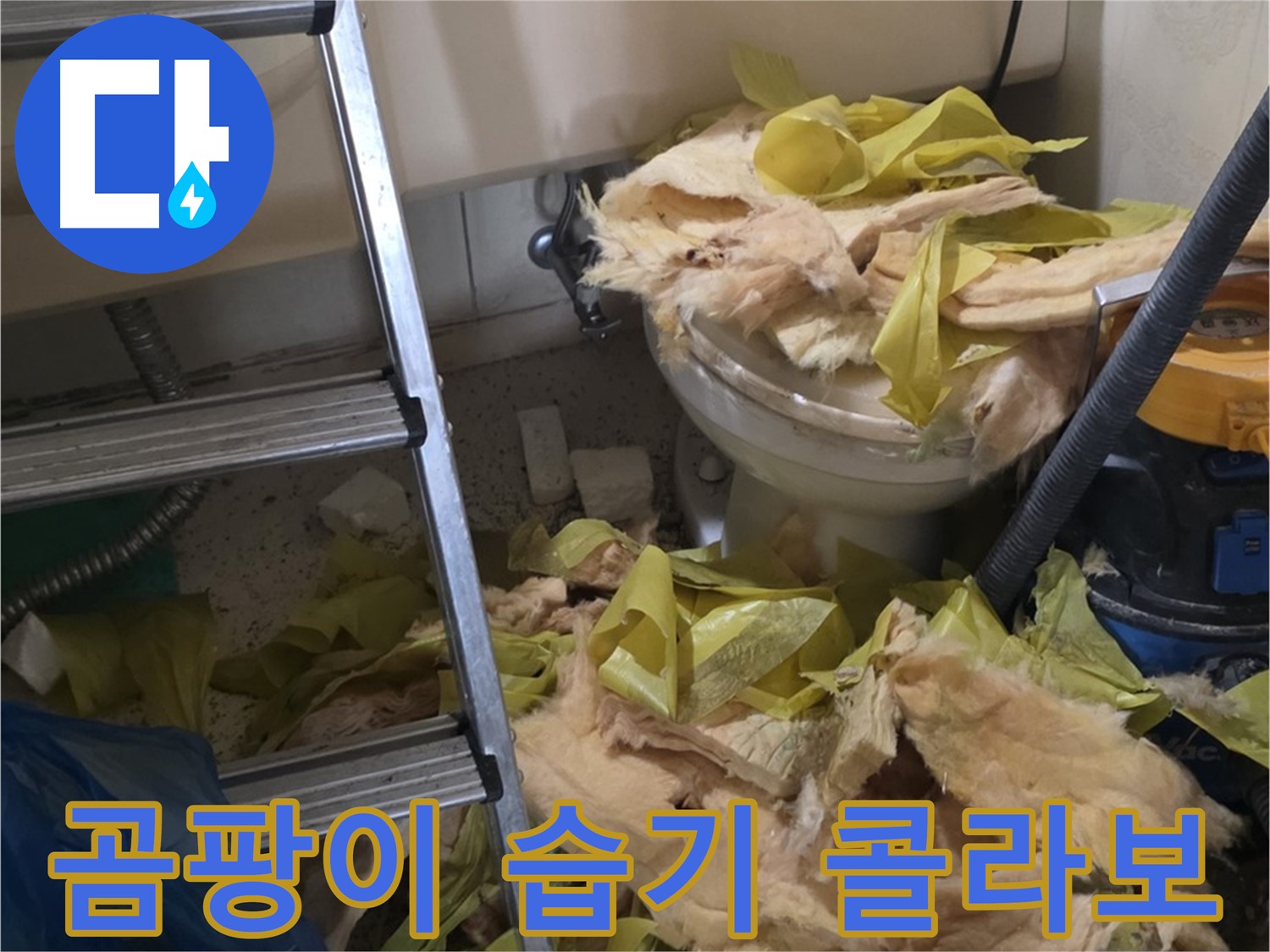 은평구 신사동 누수 현장 - 곰팡이와 습기로 오염된 낡은 보온재