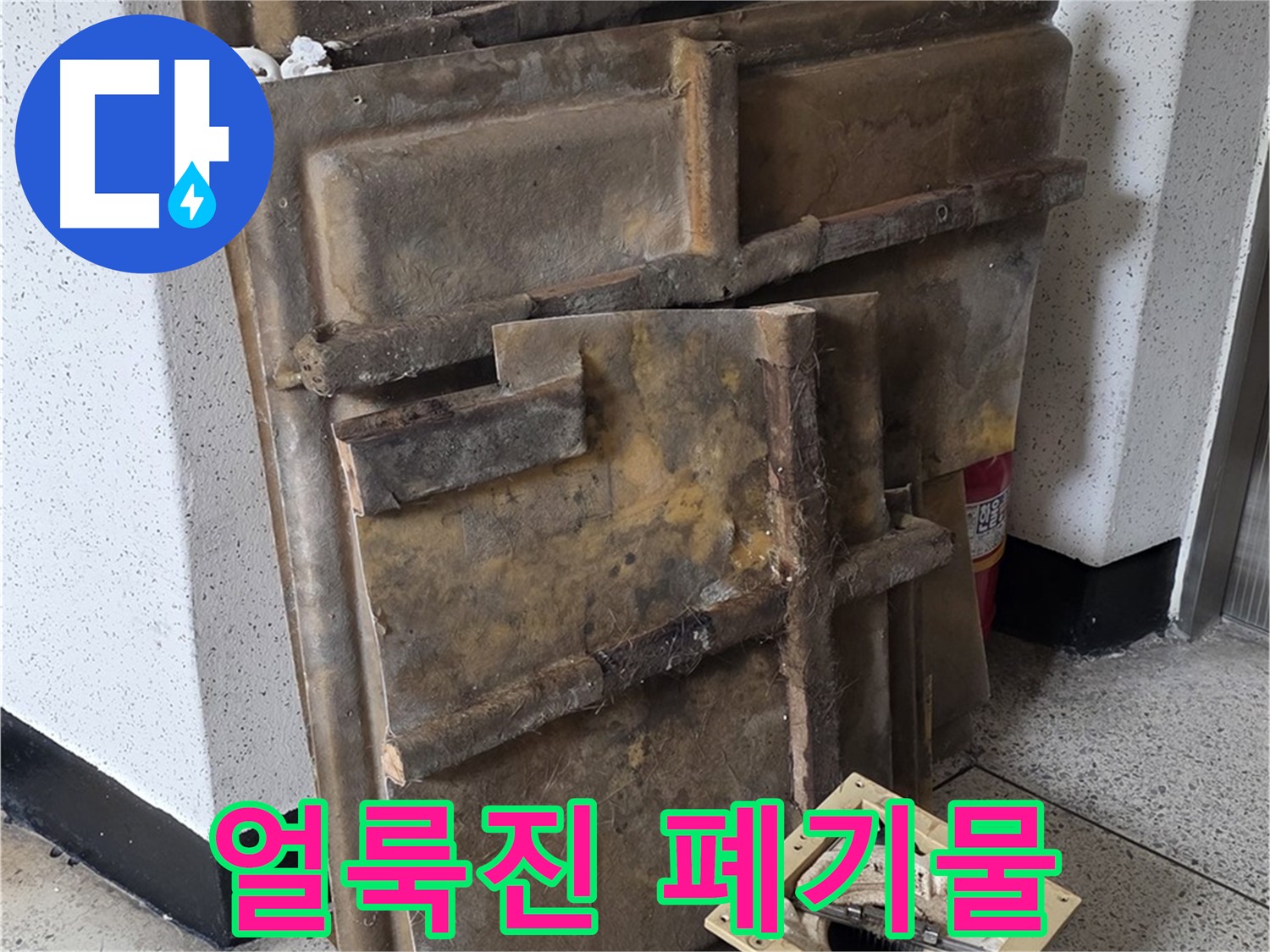 폐기 전 석고보드와 조명 - 곰팡이와 습기로 얼룩진 모습