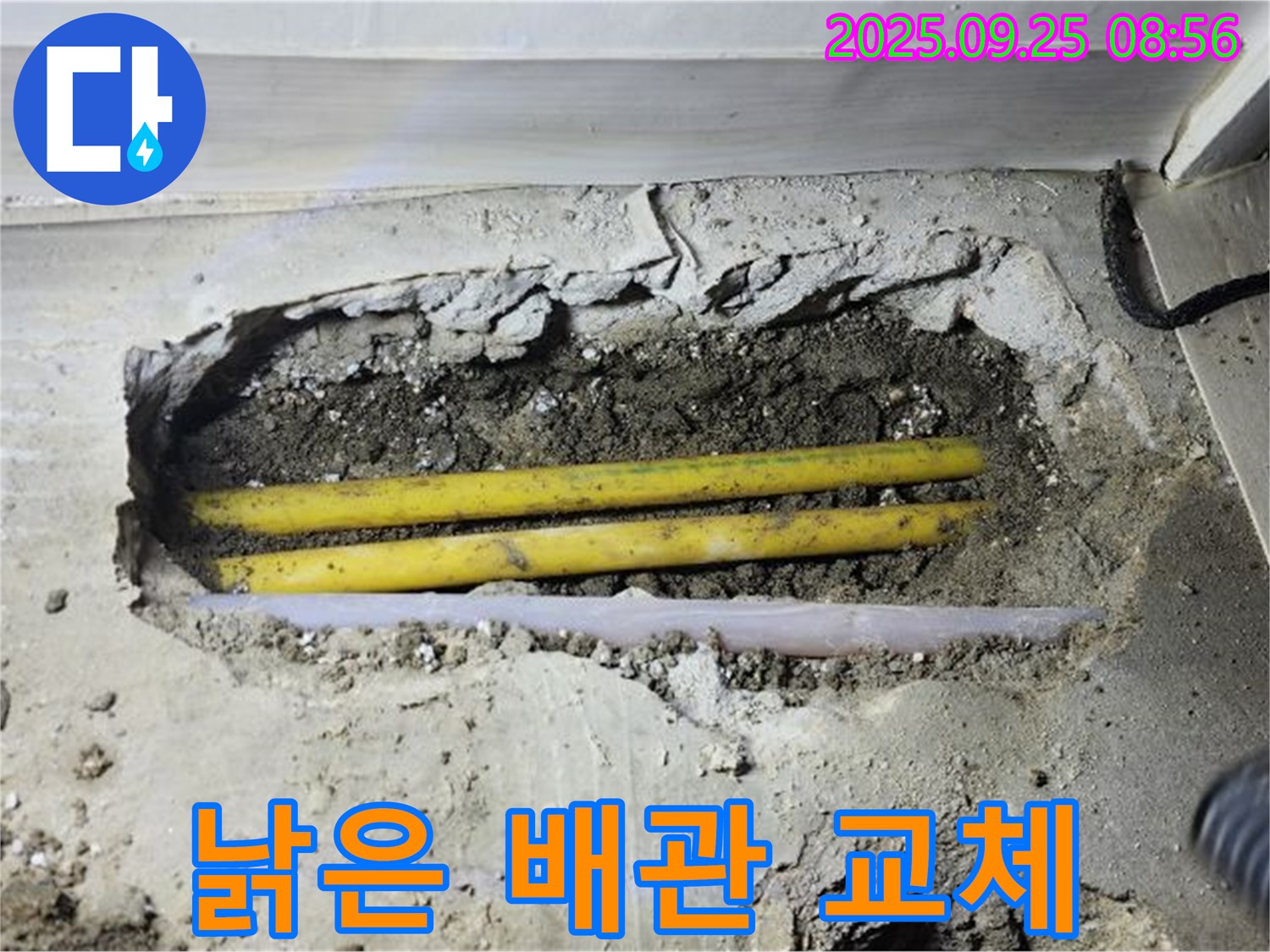 양주시 백석읍 연곡리 누수 현장에서 누수 원인인 낡은 배관을 새 배관으로 교체합니다 - 안전하게.