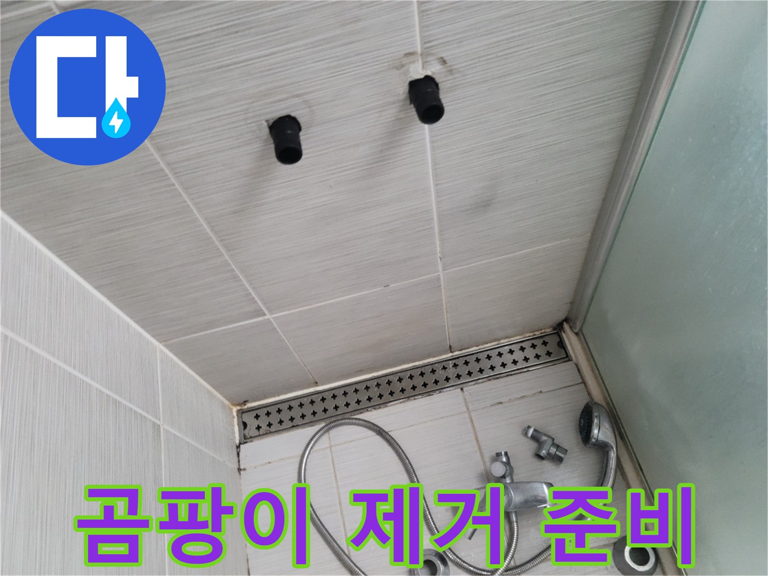 동두천 신창비바 - 샤워기 철거 후 타일 틈새 곰팡이 제거 및 방수 시공 준비