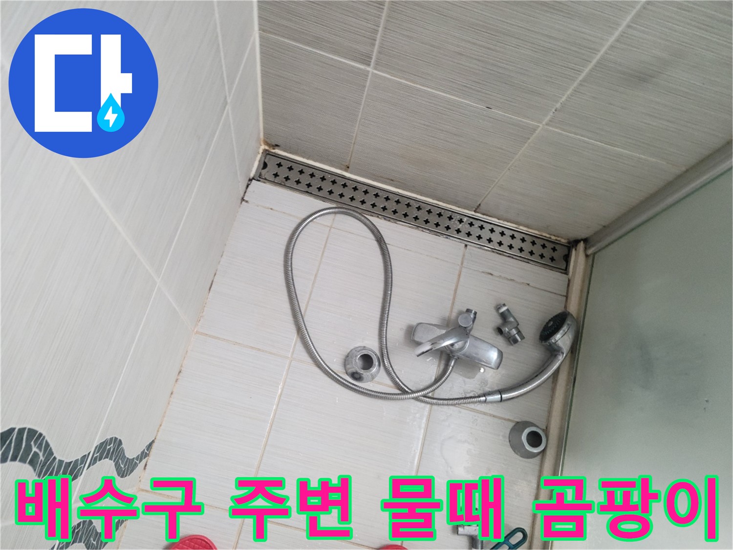 샤워기 배수구 주변 물때 및 곰팡이 상태 확인 - 청결 점검