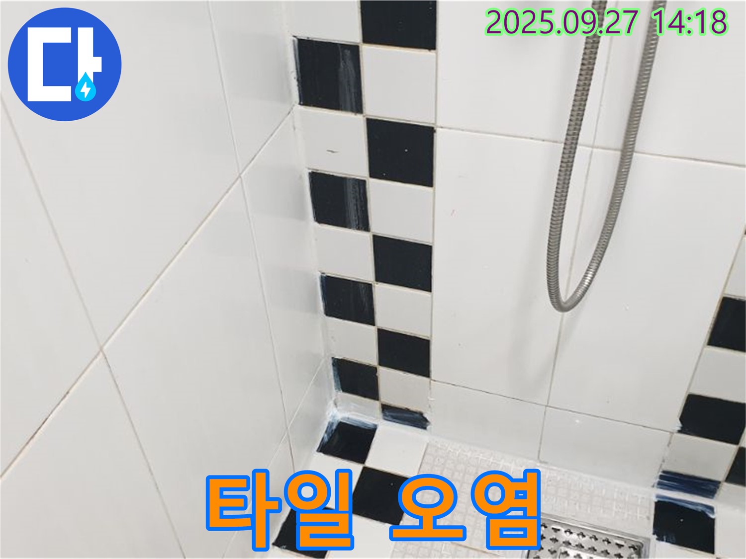 양주시 광적면 광석리 욕실 - 샤워기 주변 타일 오염, 청소 불량 의심