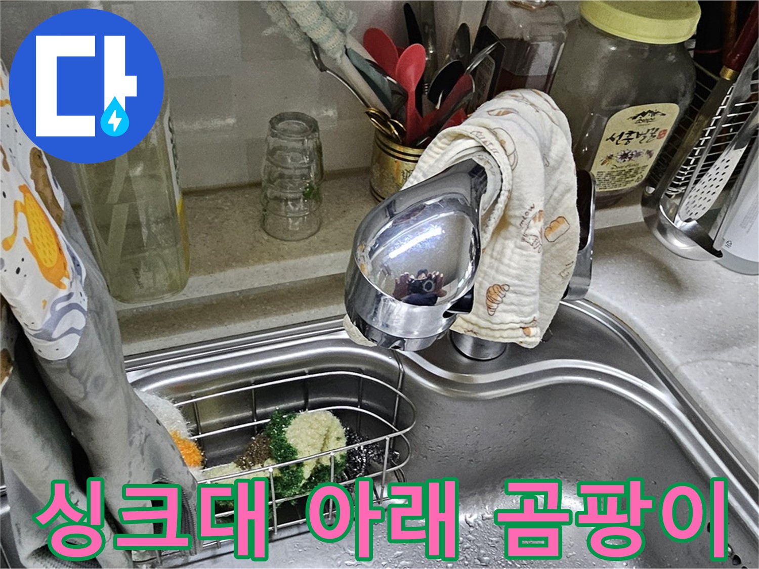 싱크대 아래쪽에 곰팡이가 핀 모습 - 누수와 곰팡이 문제