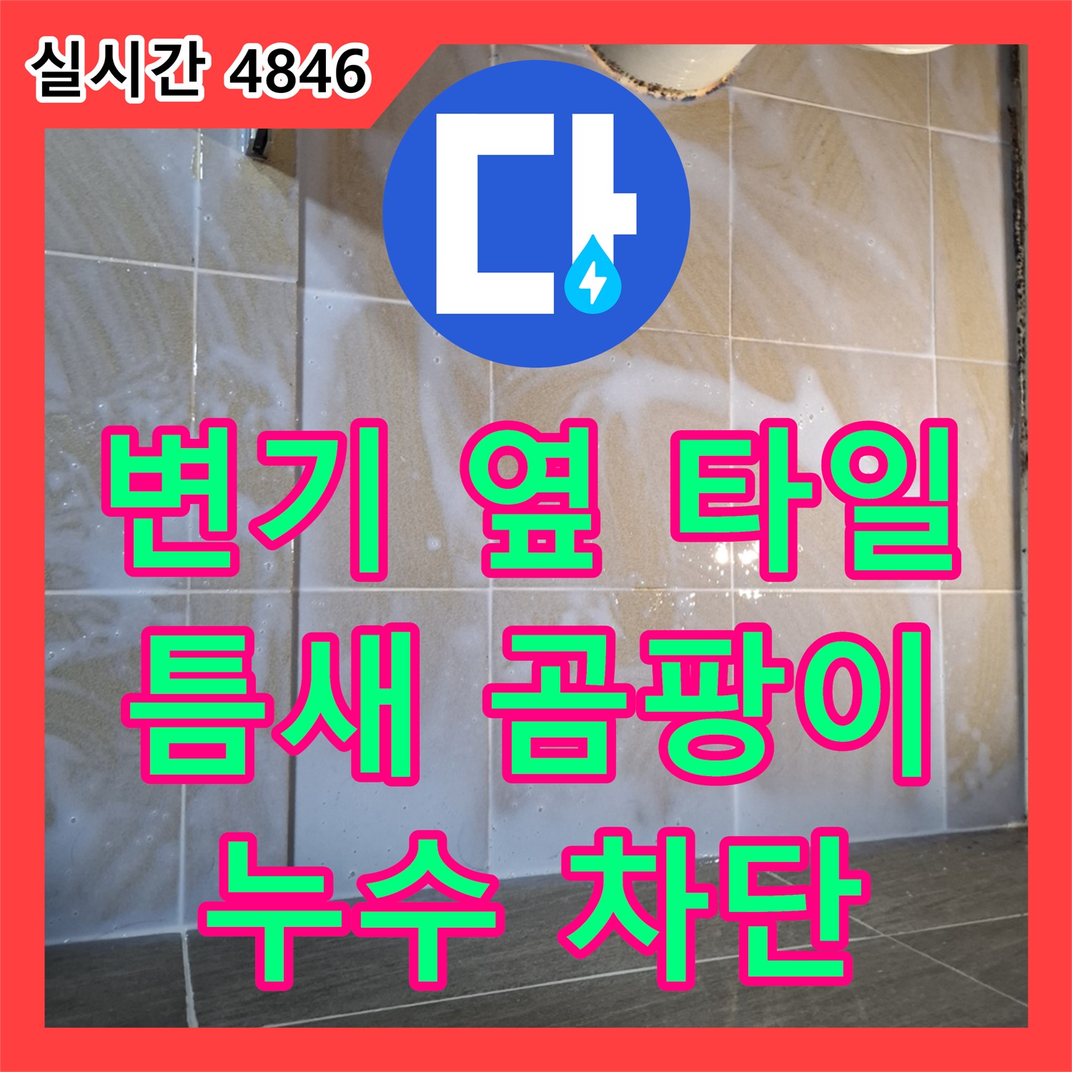 봇들마을 누수전문업체, 변기 옆 타일 틈새 곰팡이 제거 및 누수 차단