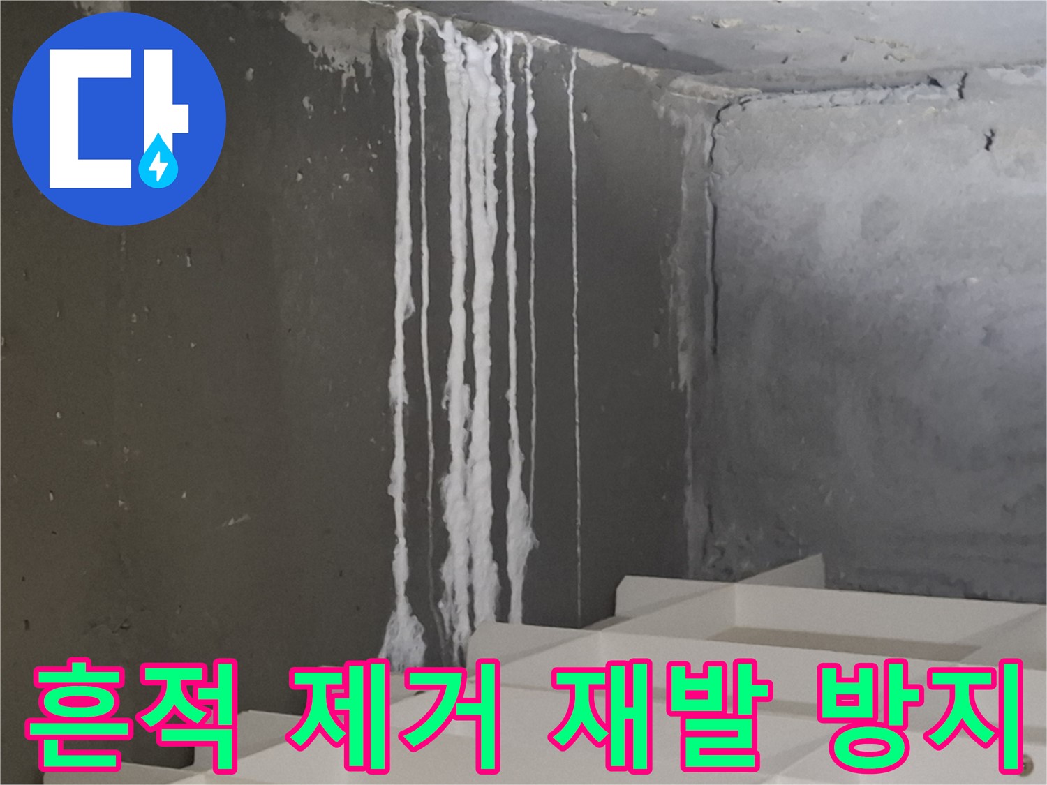 삼평동 봇들마을 아파트 누수 - 계단 누수를 '흔적 제거' 및 재발 방지 시공 후 고객님의 감동적인 후기를 담은 이미지.