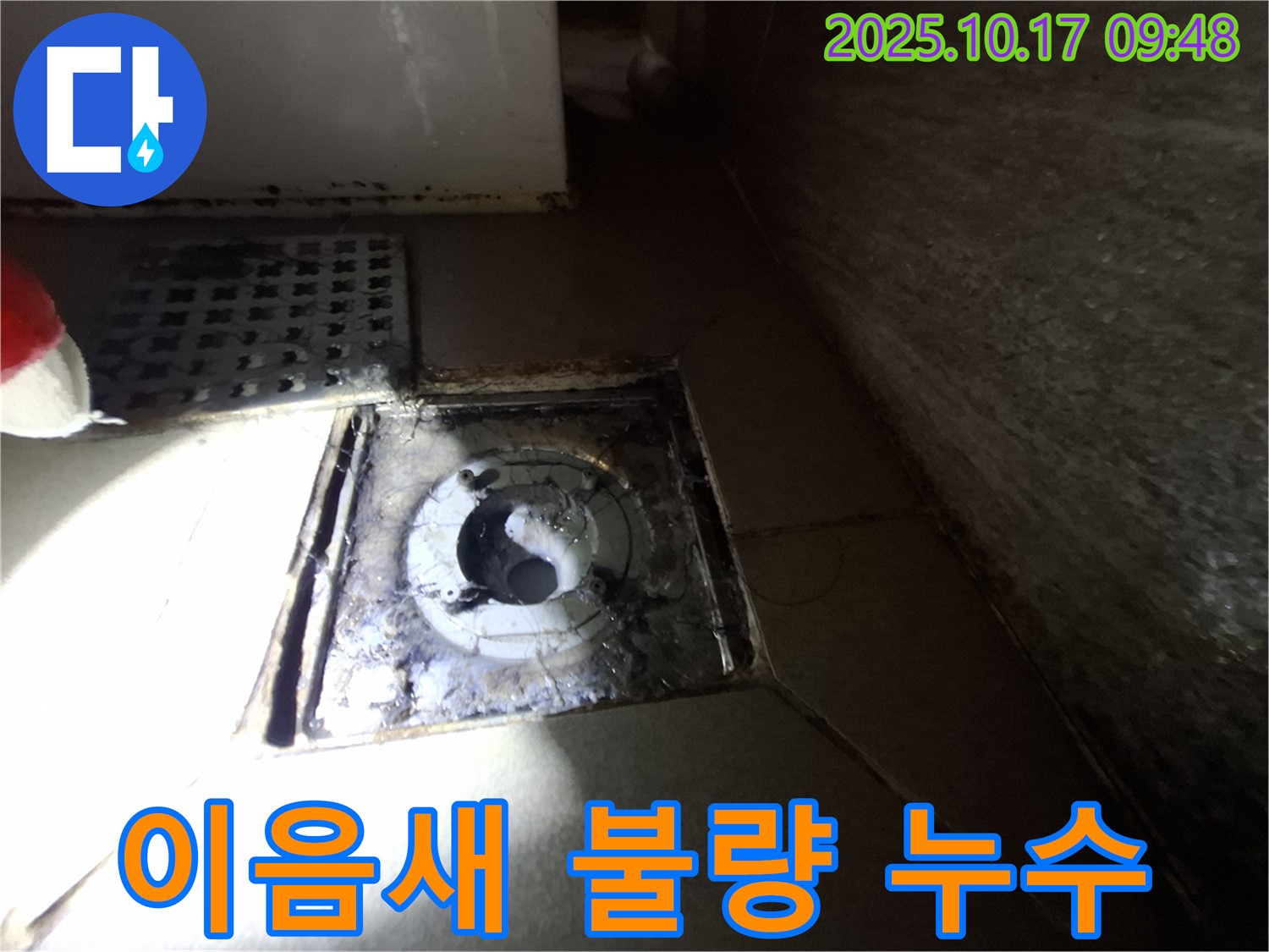 성남 분당 삼평동 봇들마을 아파트 욕실 배수구 이음새 불량으로 인한 누수 - 꼼꼼한 이음새 보강으로 누수 문제를 해결했습니다.