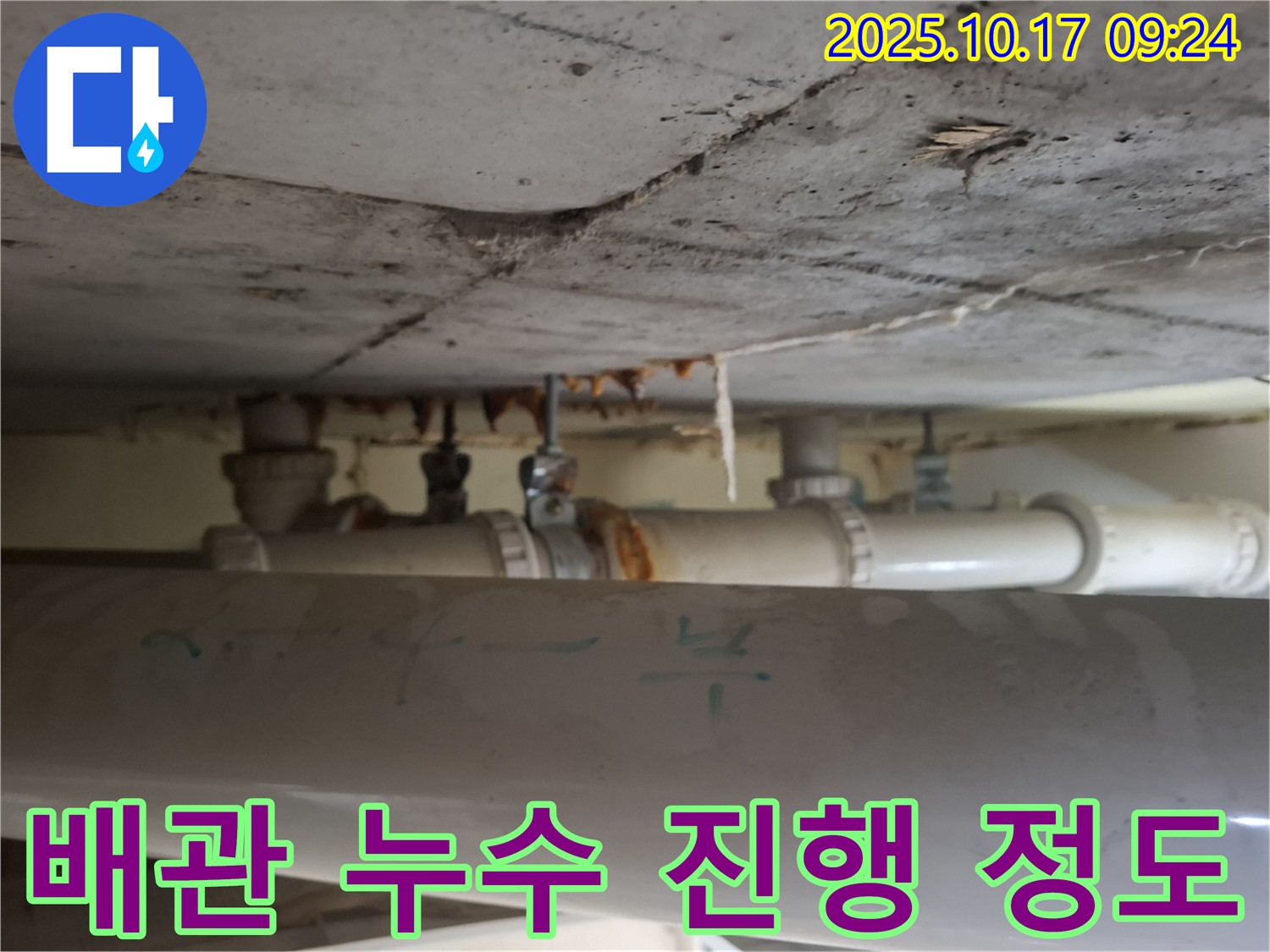 성남 분당 삼평동 봇들마을 아파트 - 천장 배관 누수 진행 정도 파악 및 분석