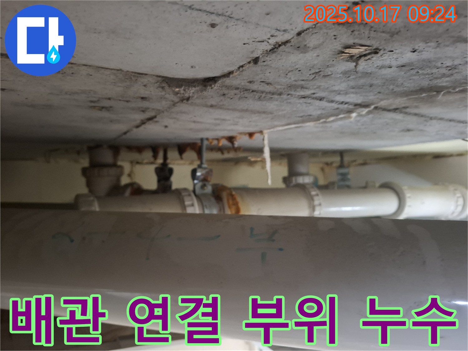성남 분당 삼평동 봇들마을 아파트 - 천장 배관 연결 부위 누수 의심
