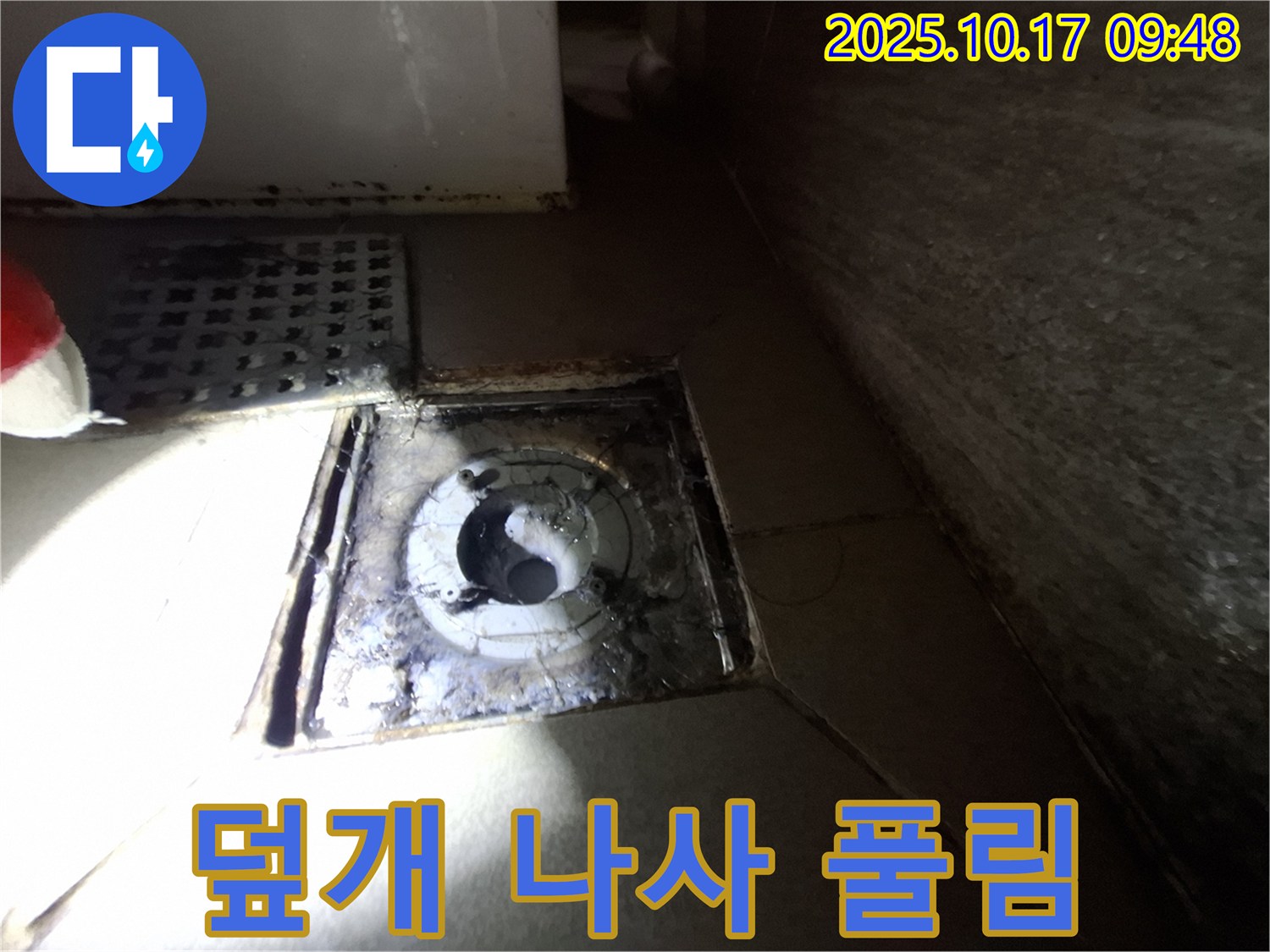 판교 삼평동 봇들마을 - 욕실 배수구 주변 배수구 덮개 고정 나사 풀림 및 녹 발생 상태를 꼼꼼하게 점검하고 있습니다.
