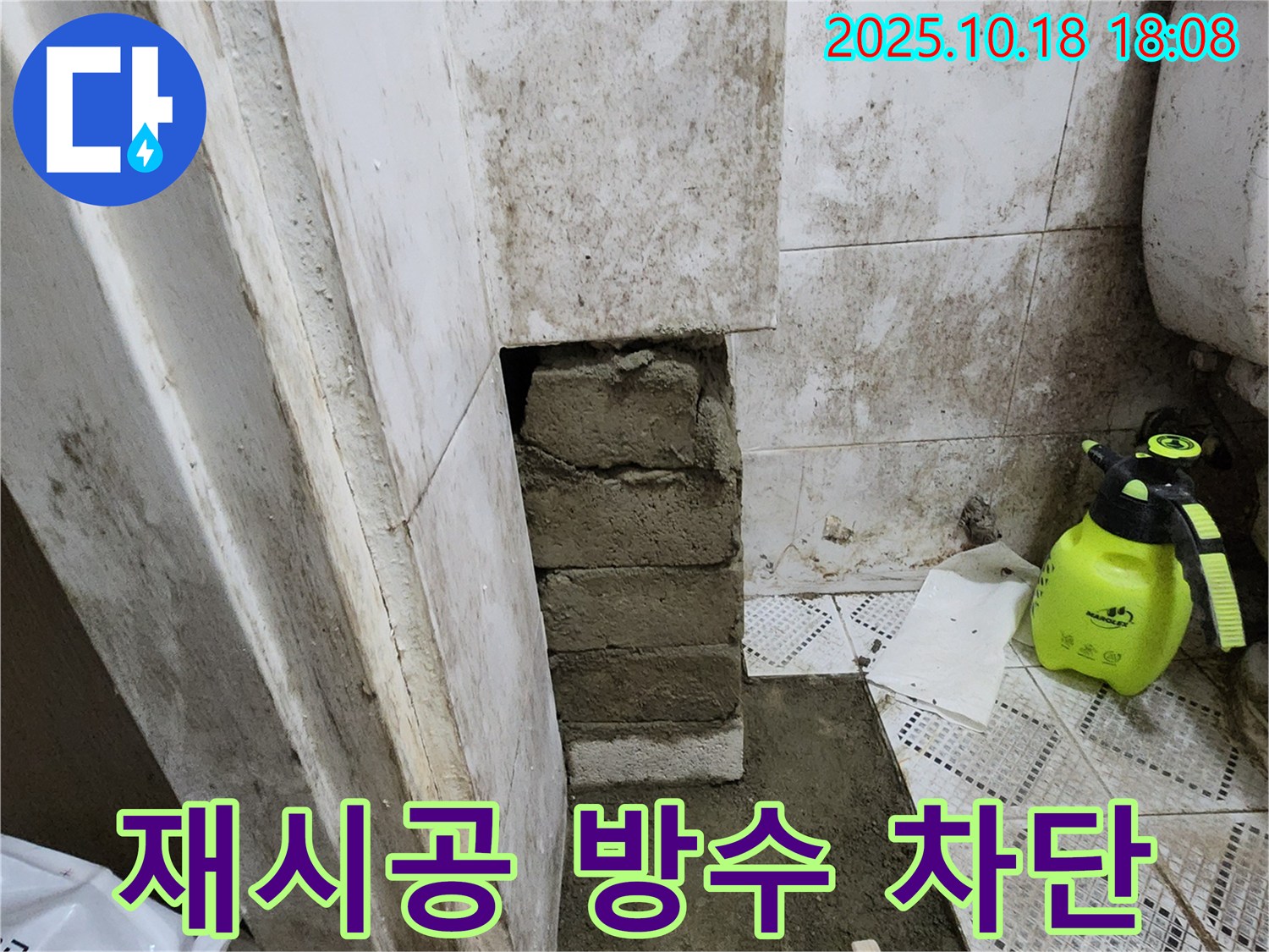 양주시 장흥면 욕실 벽 하부 곰팡이 - 벽돌 재시공 후 완벽 방수로 곰팡이 재발 완벽 차단!