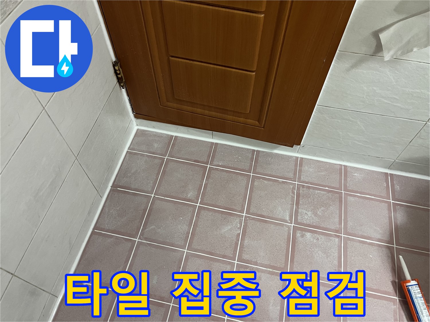 금천구 독산동 형제맨션빌 욕실 - 문 주변 타일 누수 초기 집중 점검 모습