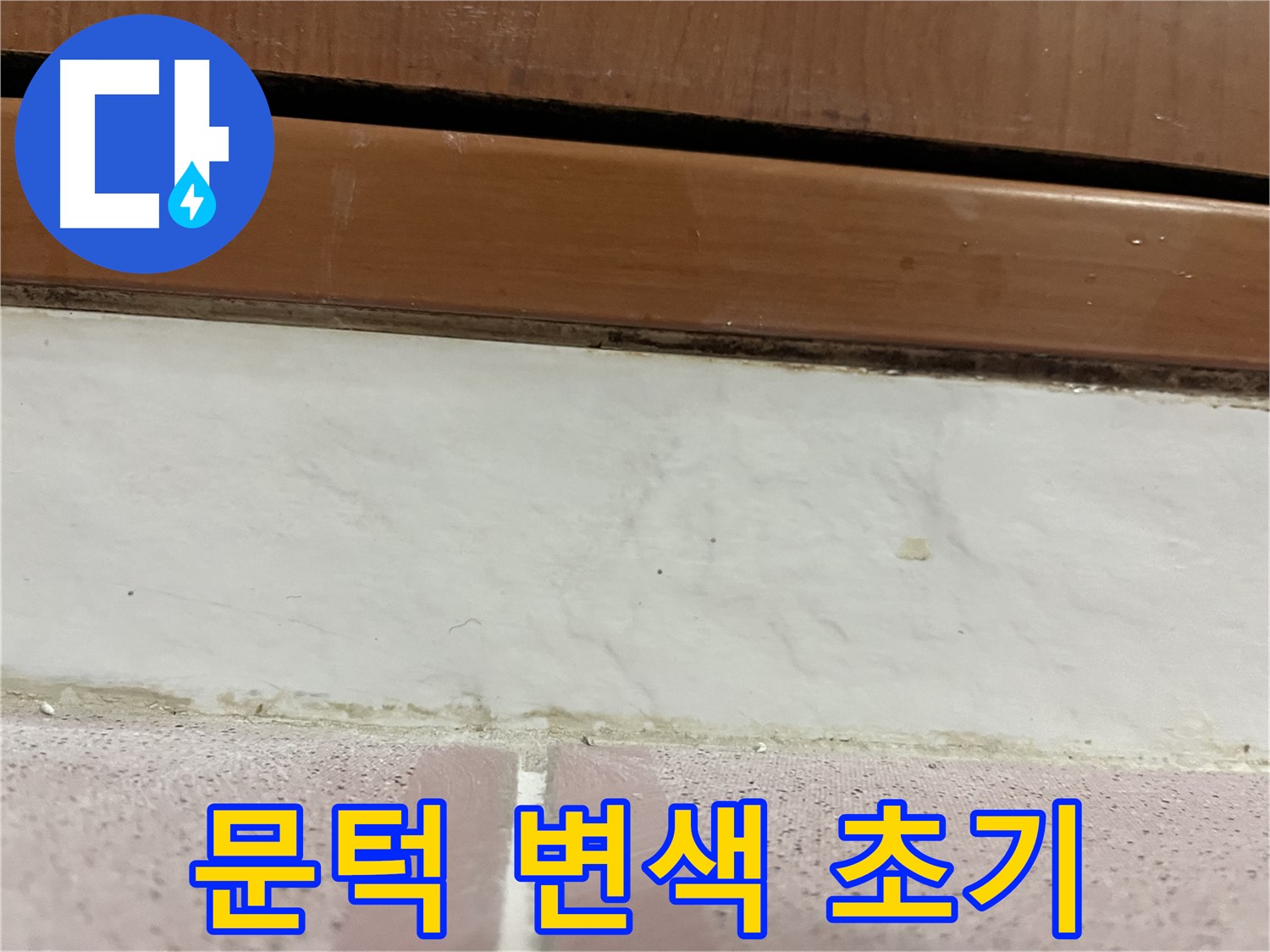 형제맨션빌 누수 - 문턱 아래 타일 틈새 곰팡이와 백시멘트 변색 초기