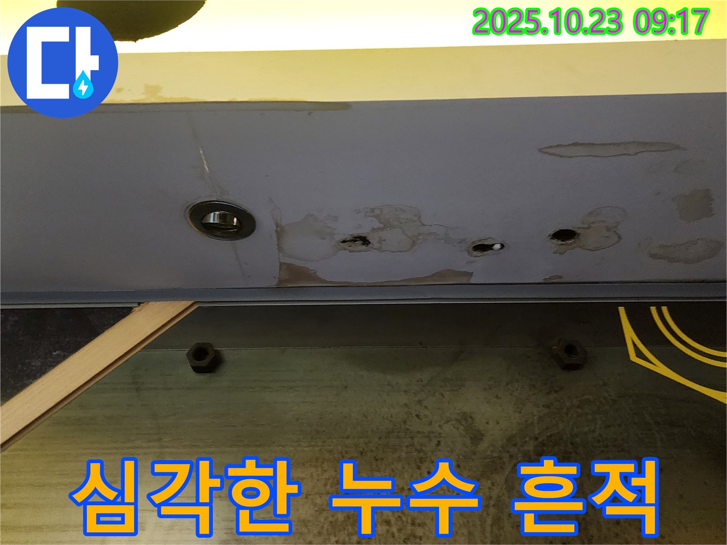 양주시 은현면 도하리 천장 누수 - 심각한 누수 흔적과 손상된 천장 모습입니다.