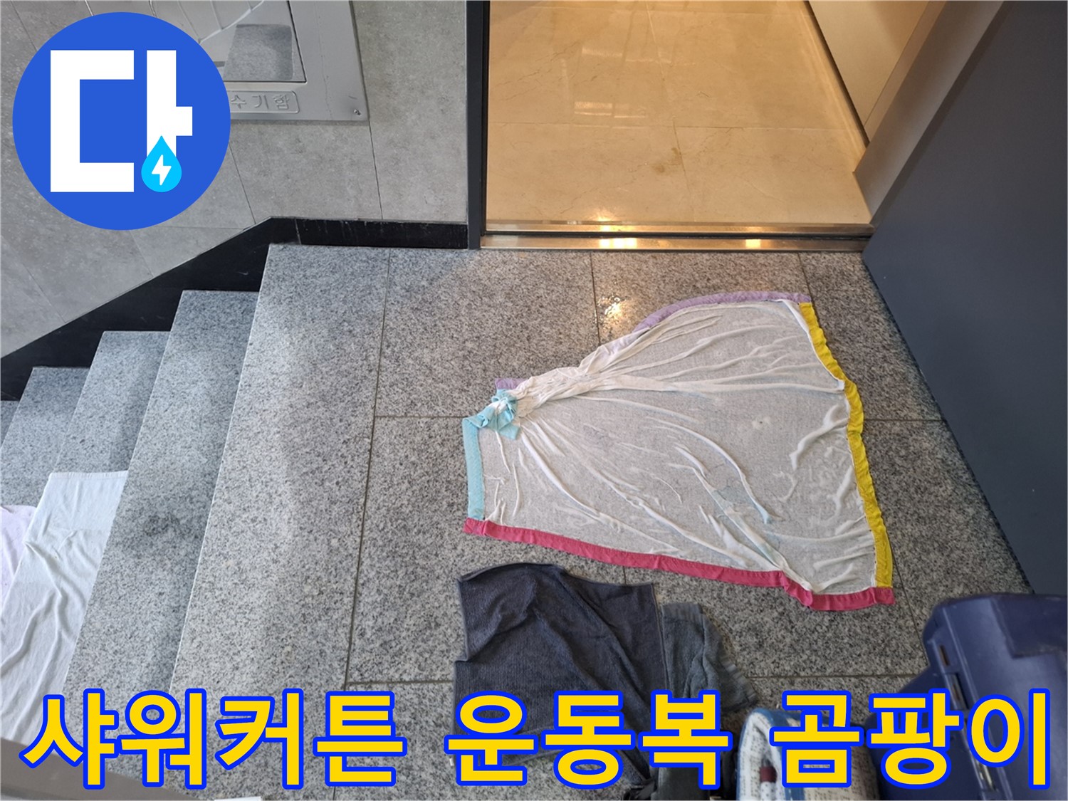 젖은 샤워 커튼과 운동복 - 곰팡이 식물원