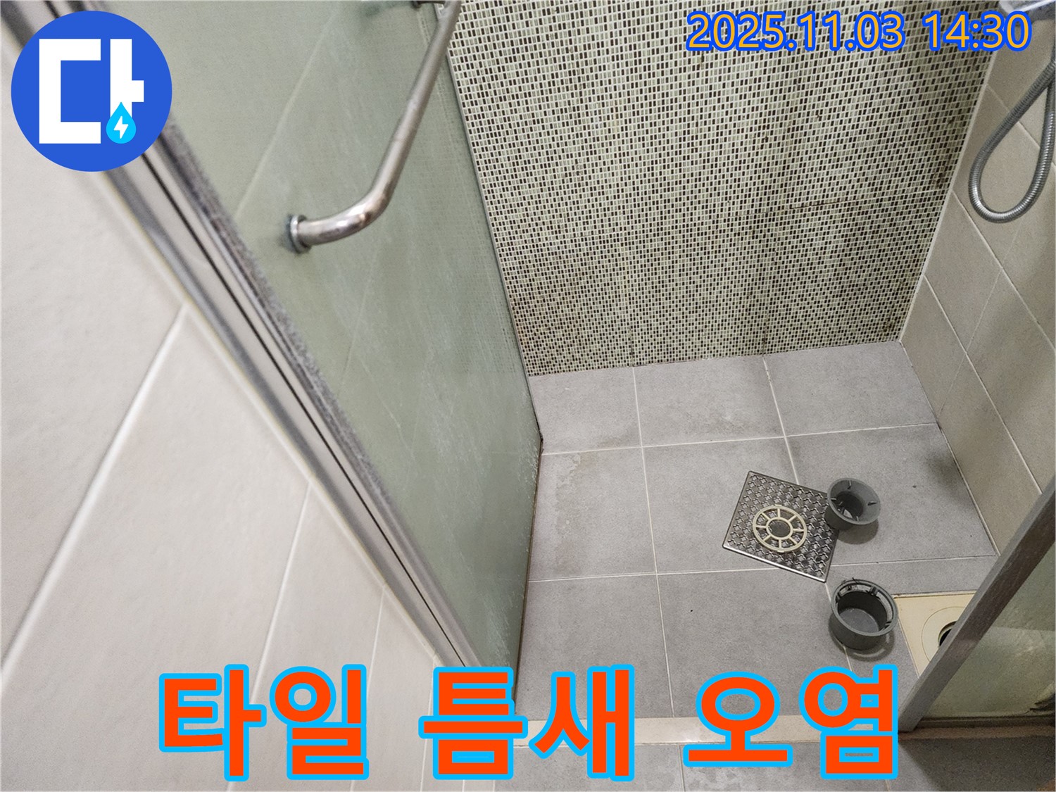 성동구 금호로 샤워부스 - 배수구 주변 타일 틈새 오염으로 인한 누수 가능성 점검 및 청소