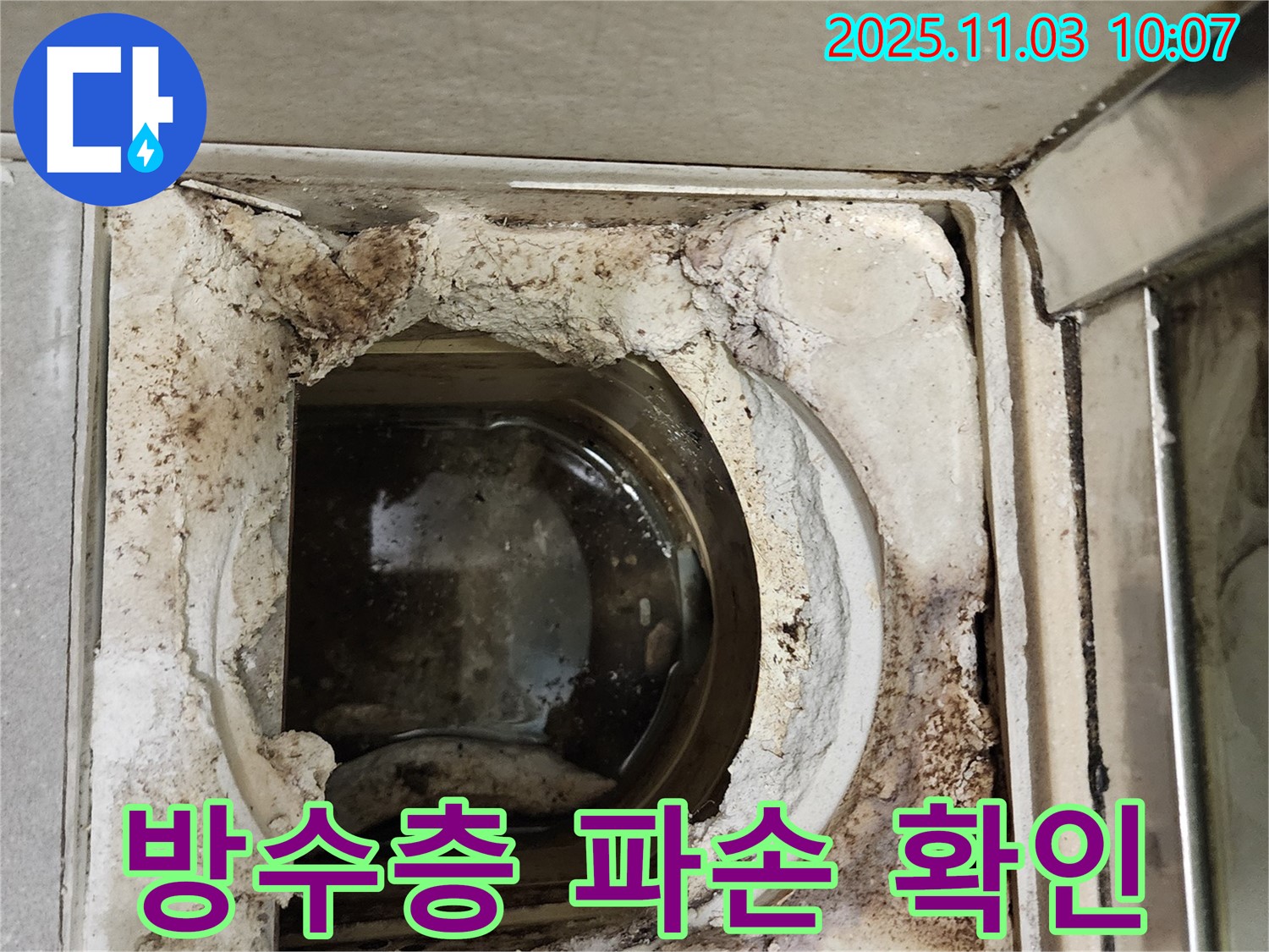 성동구 신금호파크자이 욕실 배수구 주변 - 방수층 파손으로 인한 누수
