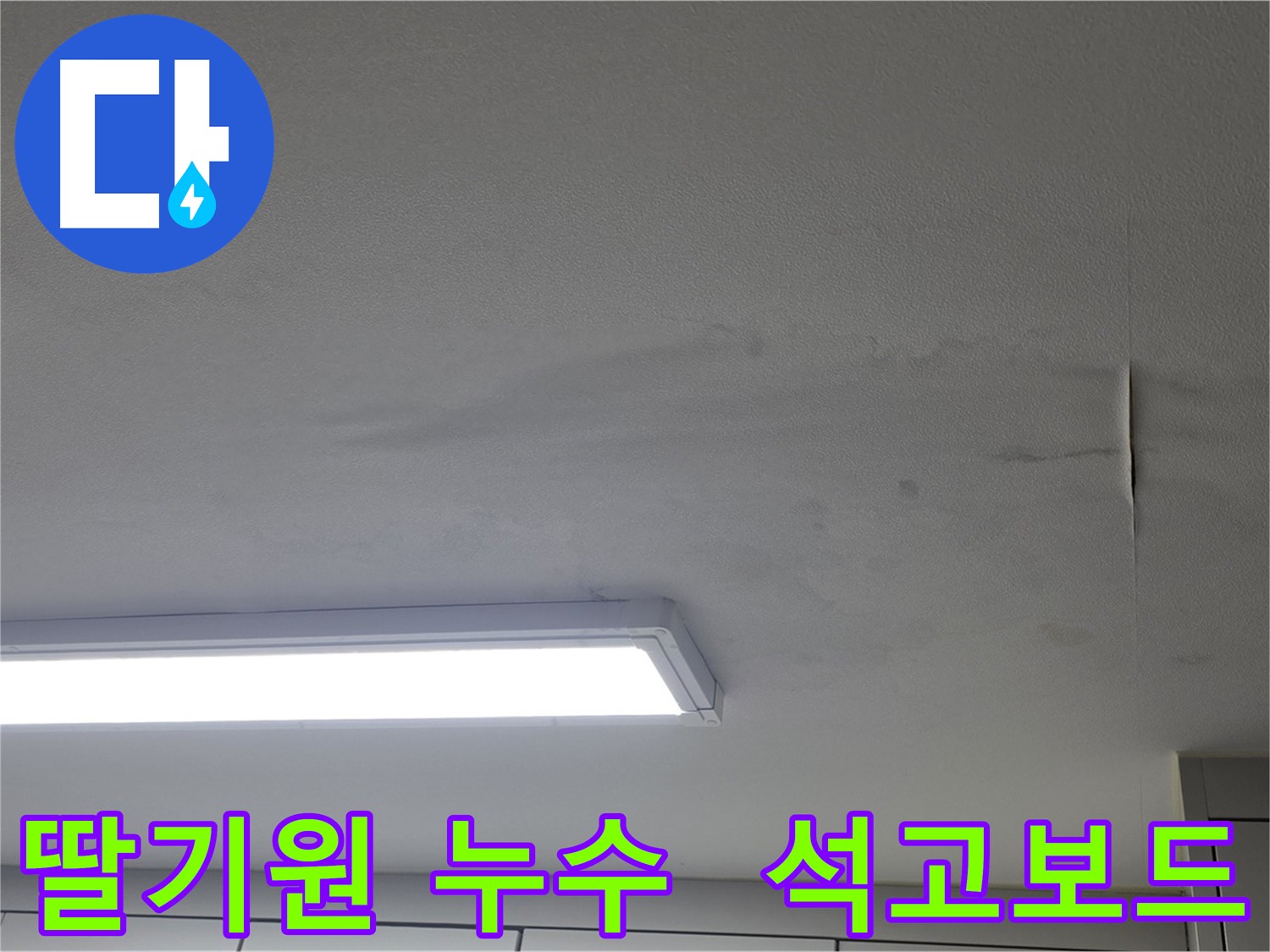 천장 누수 - 석고보드 변색 및 곰팡이 위험