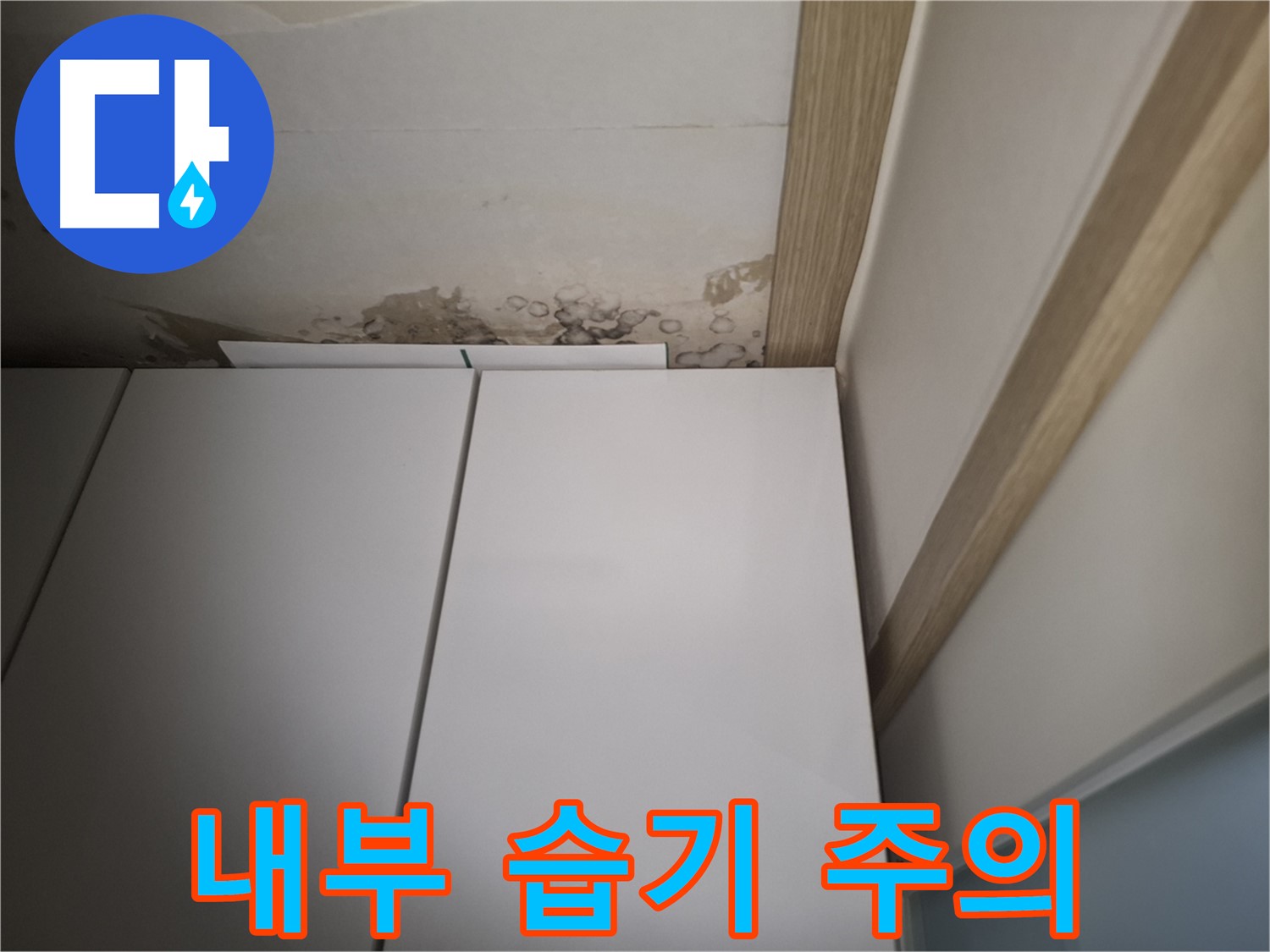 붙박이장 내부에 습기가 가득 찬 모습 - 천장 누수가 원인일 수 있습니다.