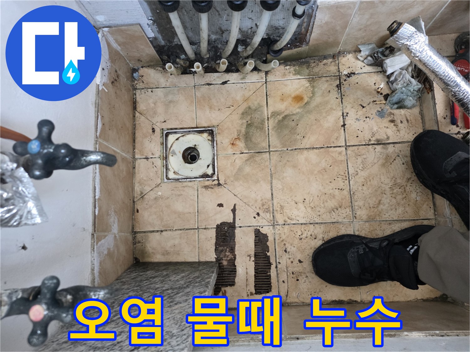 샤인쉐르빌 301호 욕실 누수 - 배수구 주변 오염 및 물때로 인한 누수 가능성