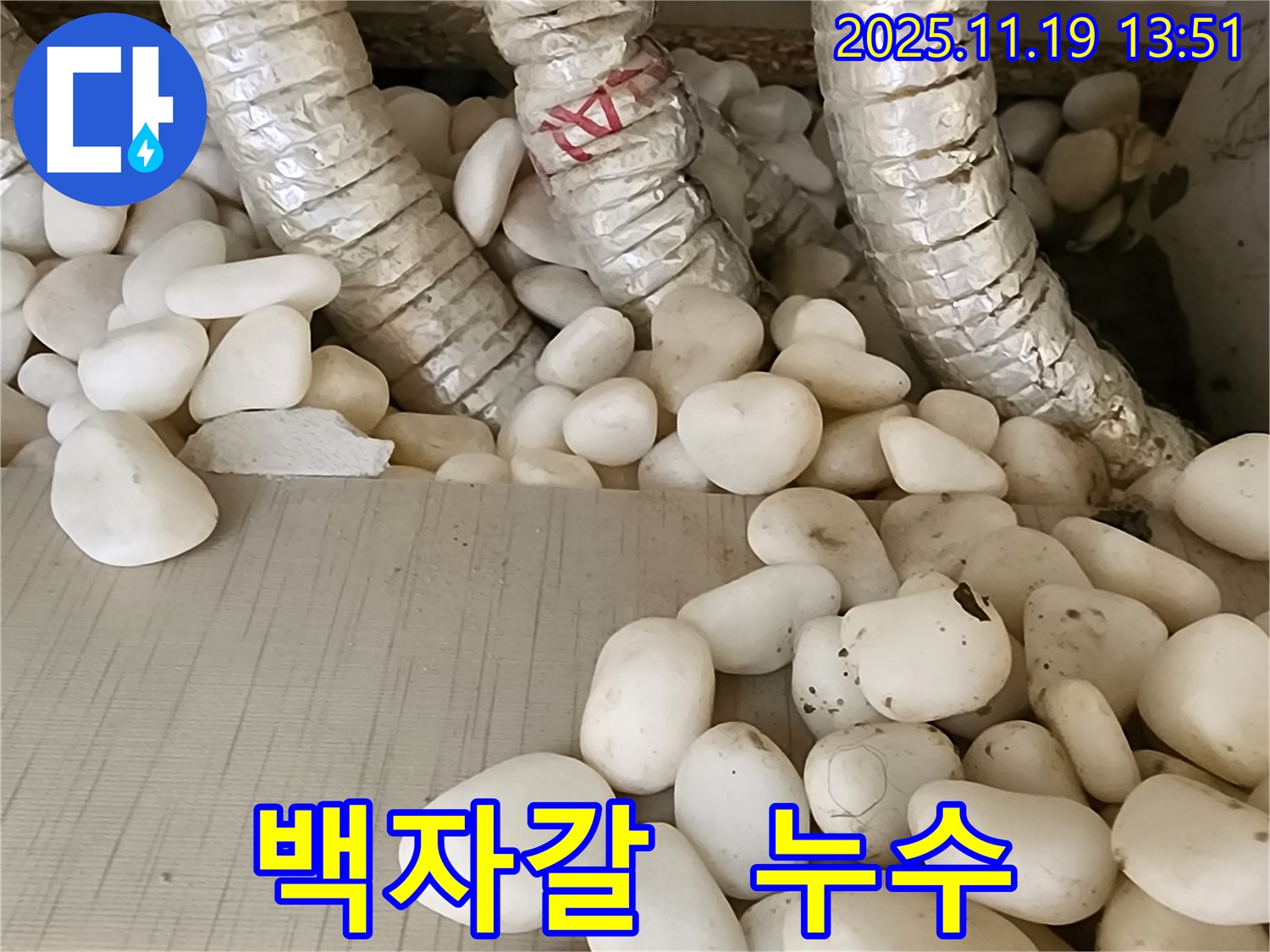 백자갈 속에 숨겨진 누수 - 꼼꼼한 탐지로 정확하게 찾아 완벽하게 해결하고 쾌적하고 뽀송한 공간으로 만들었습니다.