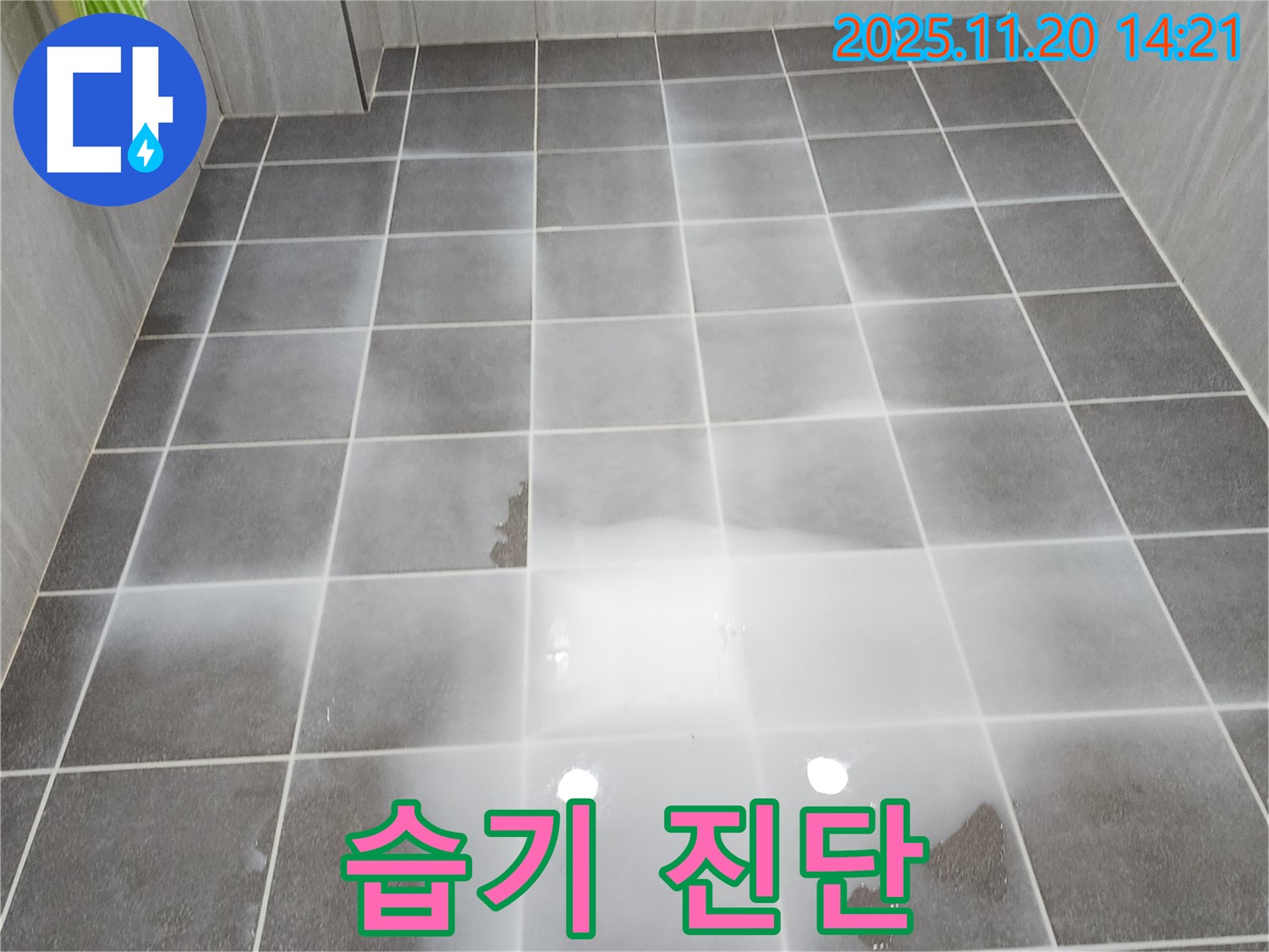 욕실 물기 제거 후 습기 지속 - 누수 초기 증상 의심, 정밀 진단 필요