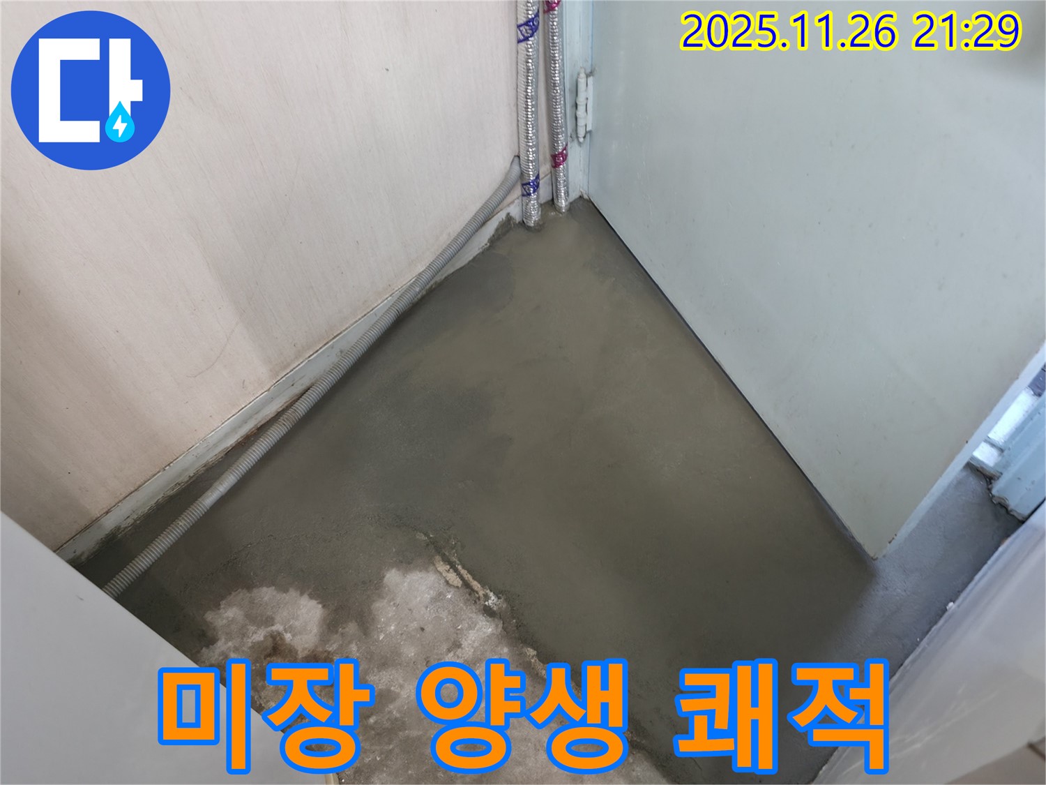 누수 해결 후 미장과 양생으로 쾌적하게 마무리된 바닥 - 쾌적한 공간으로 변신했습니다.