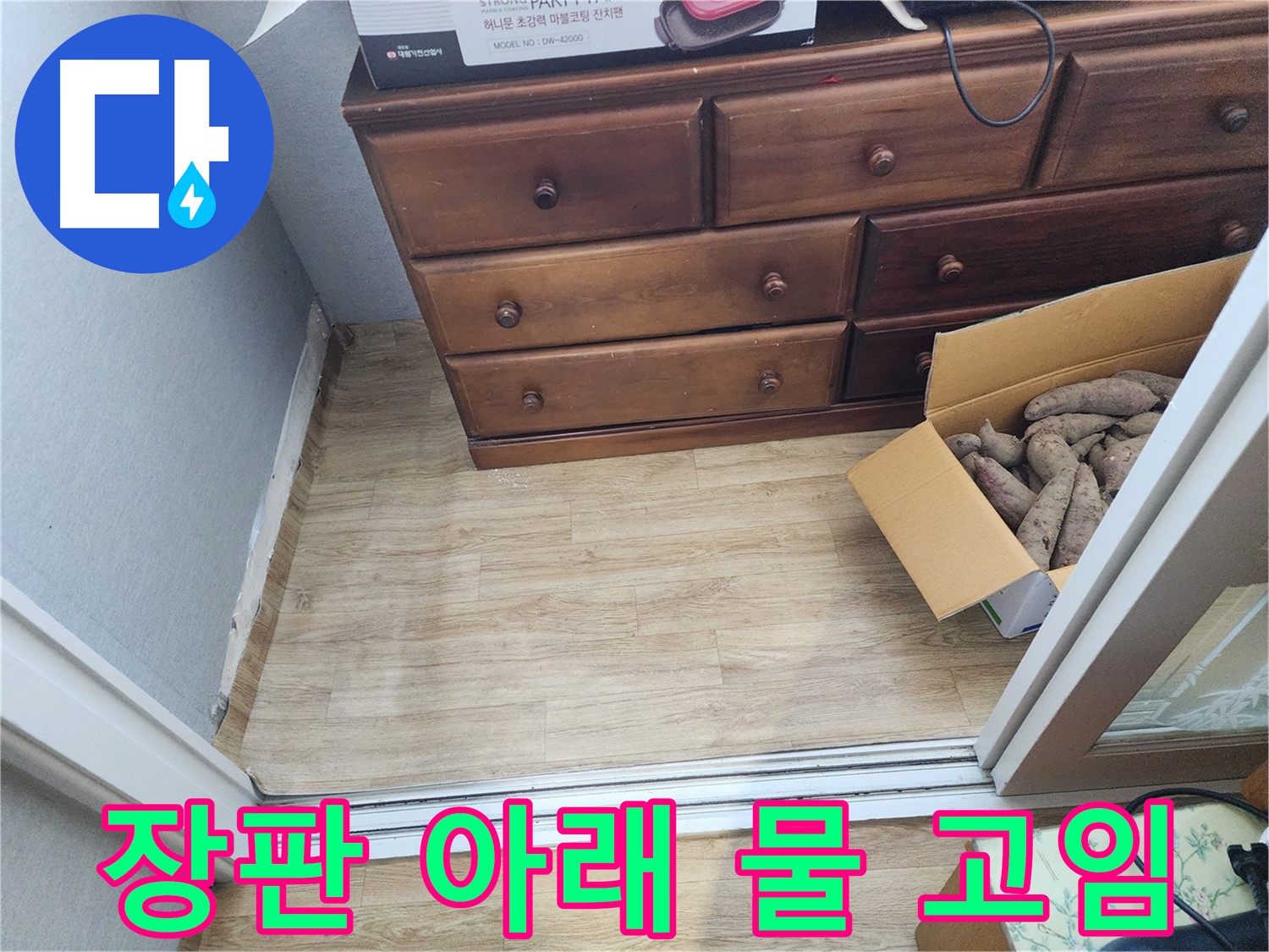 삼성아파트 누수 - 장판 아래 물 고임 현상을 확인하고 누수 원인을 분석합니다.