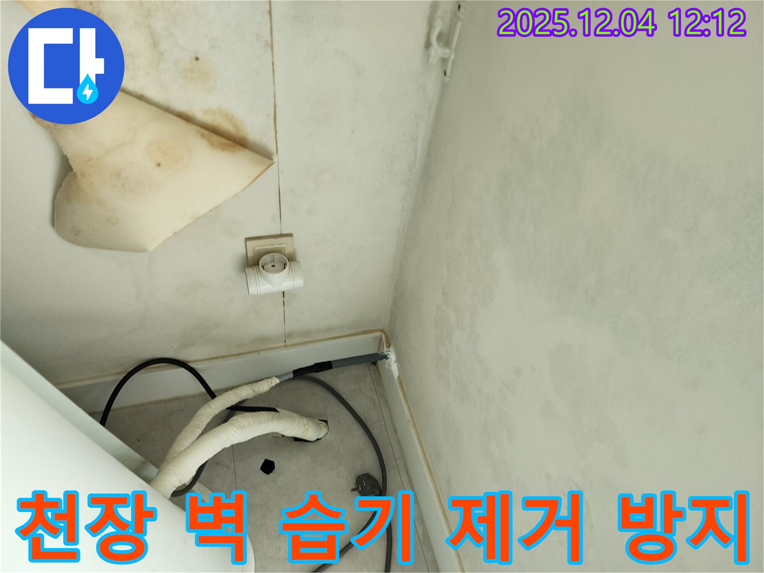 경기도 포천시 일동면 기산리 주택 누수 - 곰팡이 핀 천장과 벽면 습기를 완벽하게 제거하고 곰팡이 재발 방지 시공을 진행하고 있습니다.