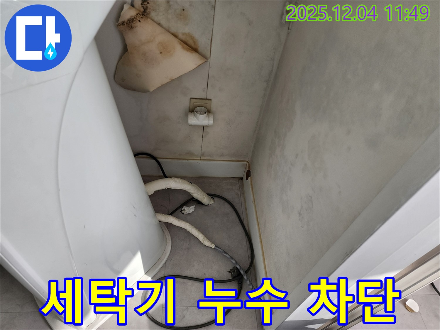 일동면 - 세탁기 뒤 젖은 벽 - 콘센트 곰팡이 - 감전사고 위험 - 즉시 전원 차단 후 연락